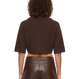 Pullover girocollo con maniche a 3/4 in marrone 
