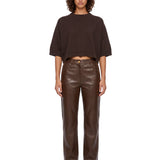 Pullover girocollo con maniche a 3/4 in marrone 