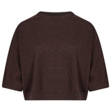 Pullover girocollo con maniche a 3/4 in marrone 