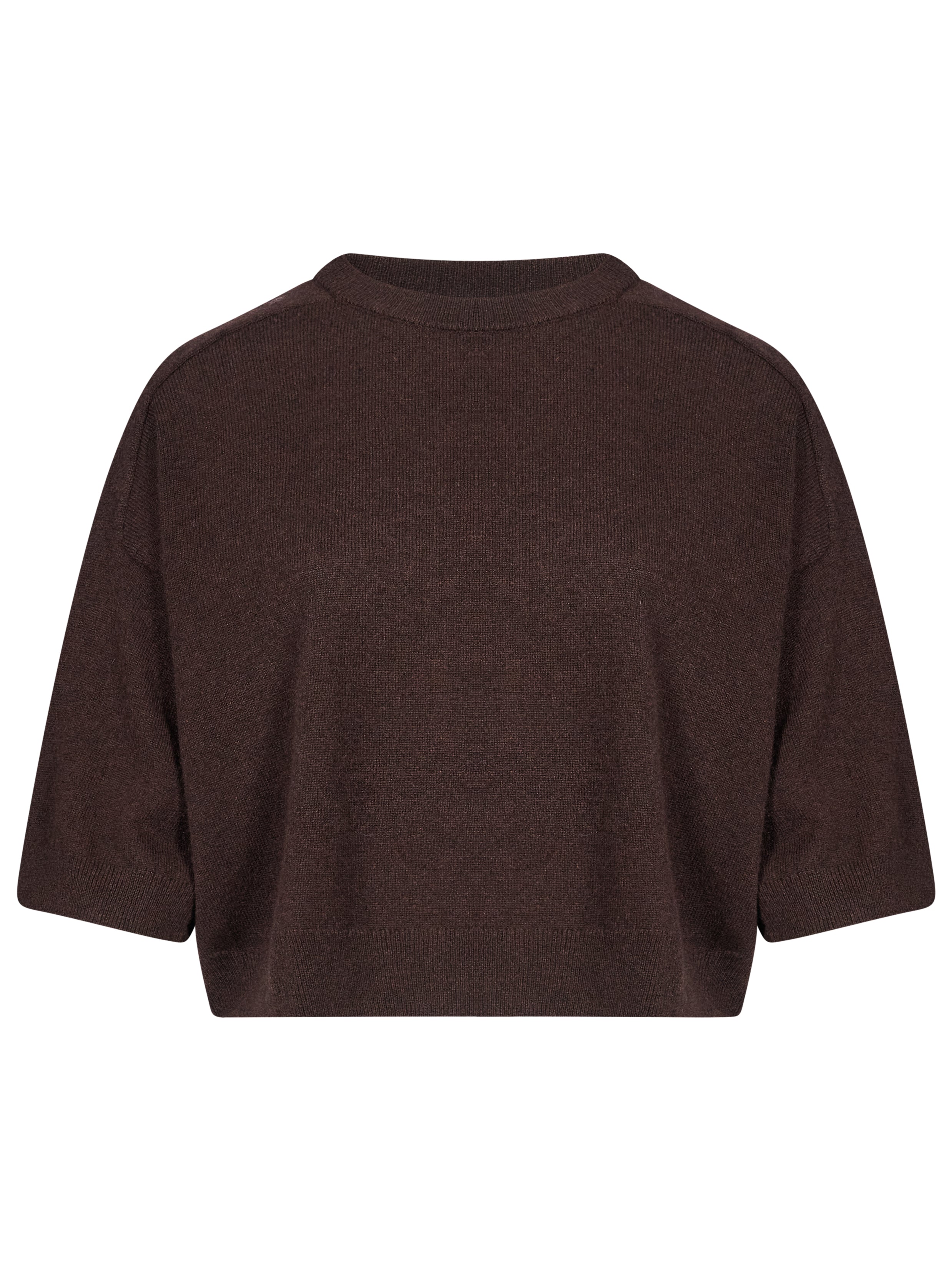 Pullover girocollo con maniche a 3/4 in marrone 
