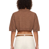 Pullover girocollo con maniche a 3/4 in marrone 