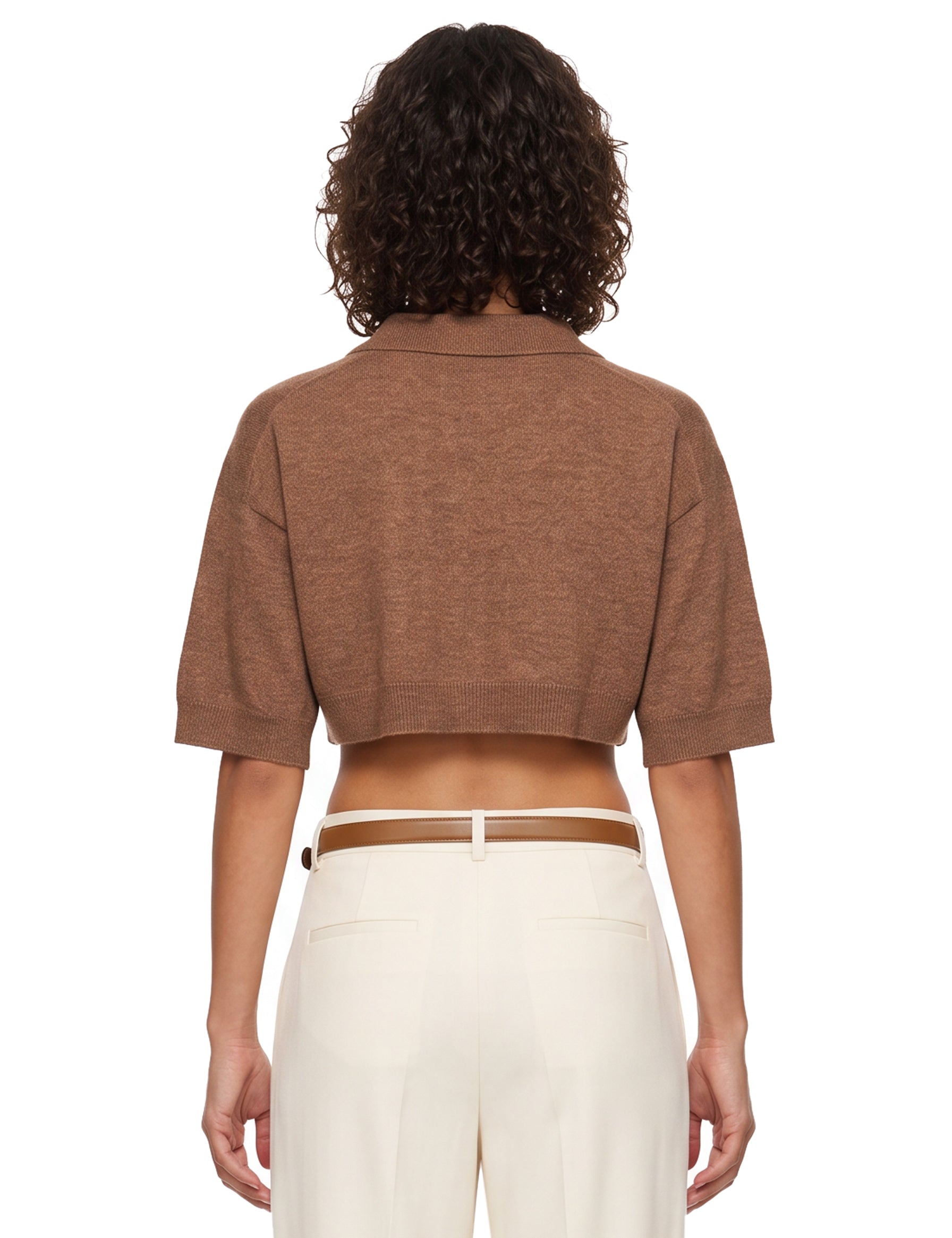 Pullover girocollo con maniche a 3/4 in marrone 