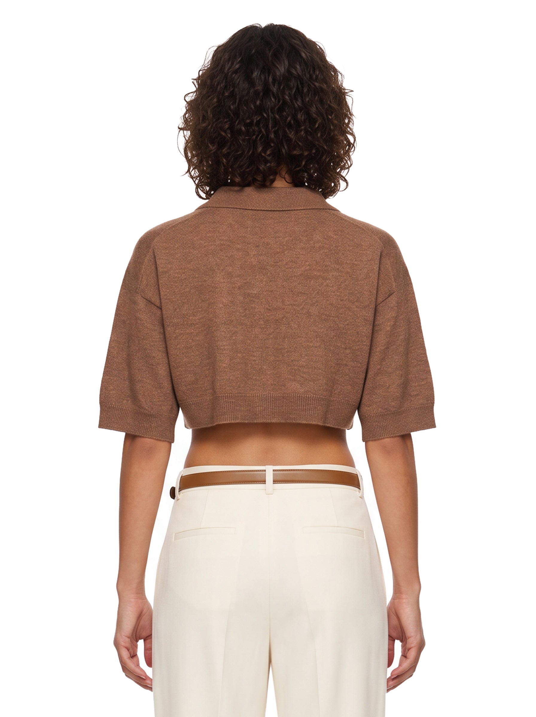 Pullover girocollo con maniche a 3/4 in marrone 