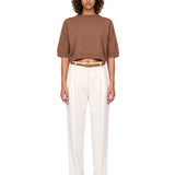 Pullover girocollo con maniche a 3/4 in marrone 
