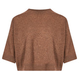 Pullover girocollo con maniche a 3/4 in marrone 