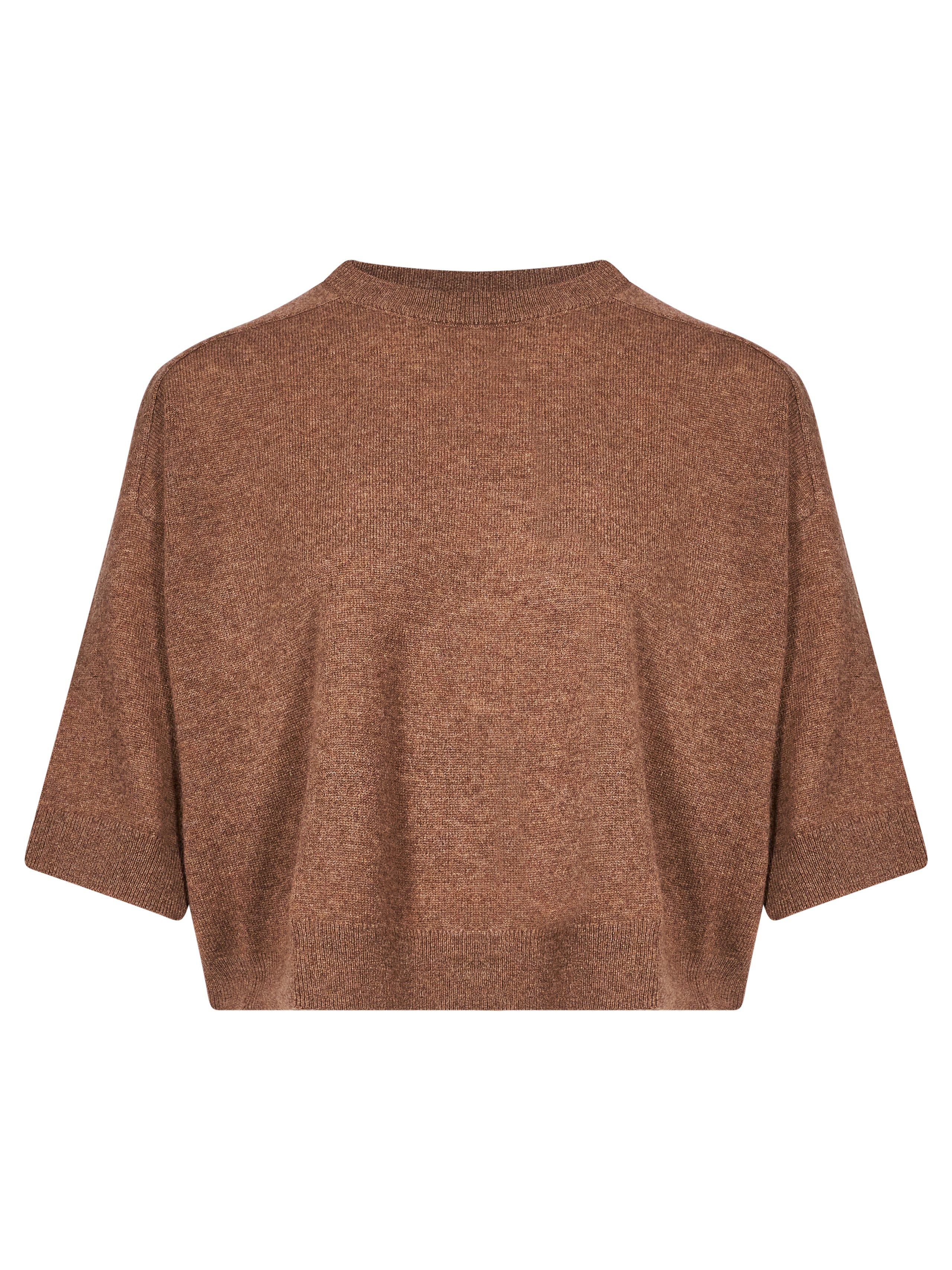 Pullover girocollo con maniche a 3/4 in marrone 