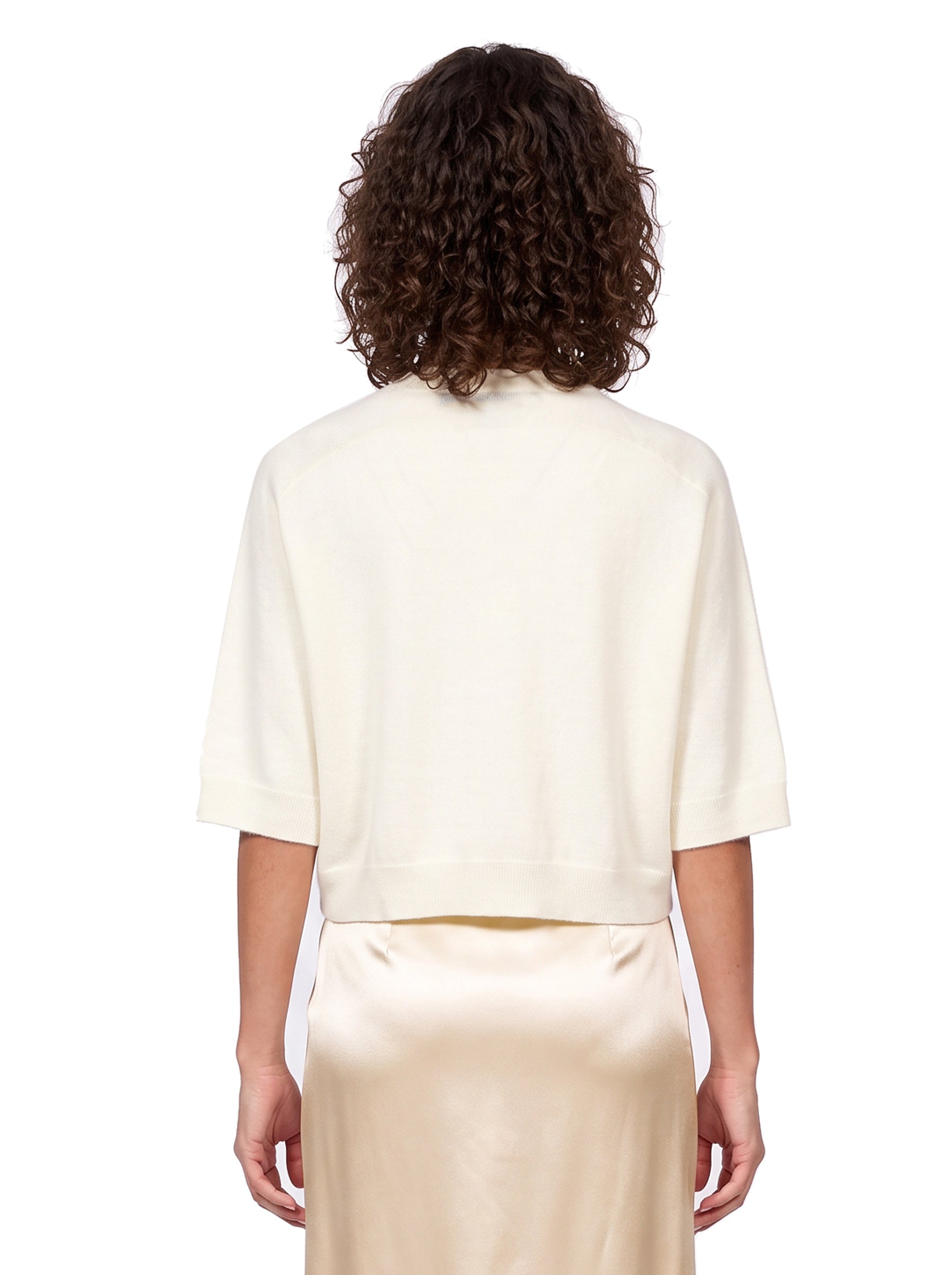 Pullover girocollo con maniche a 3/4 in avorio 