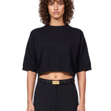 Pullover girocollo con maniche a 3/4 in nero 