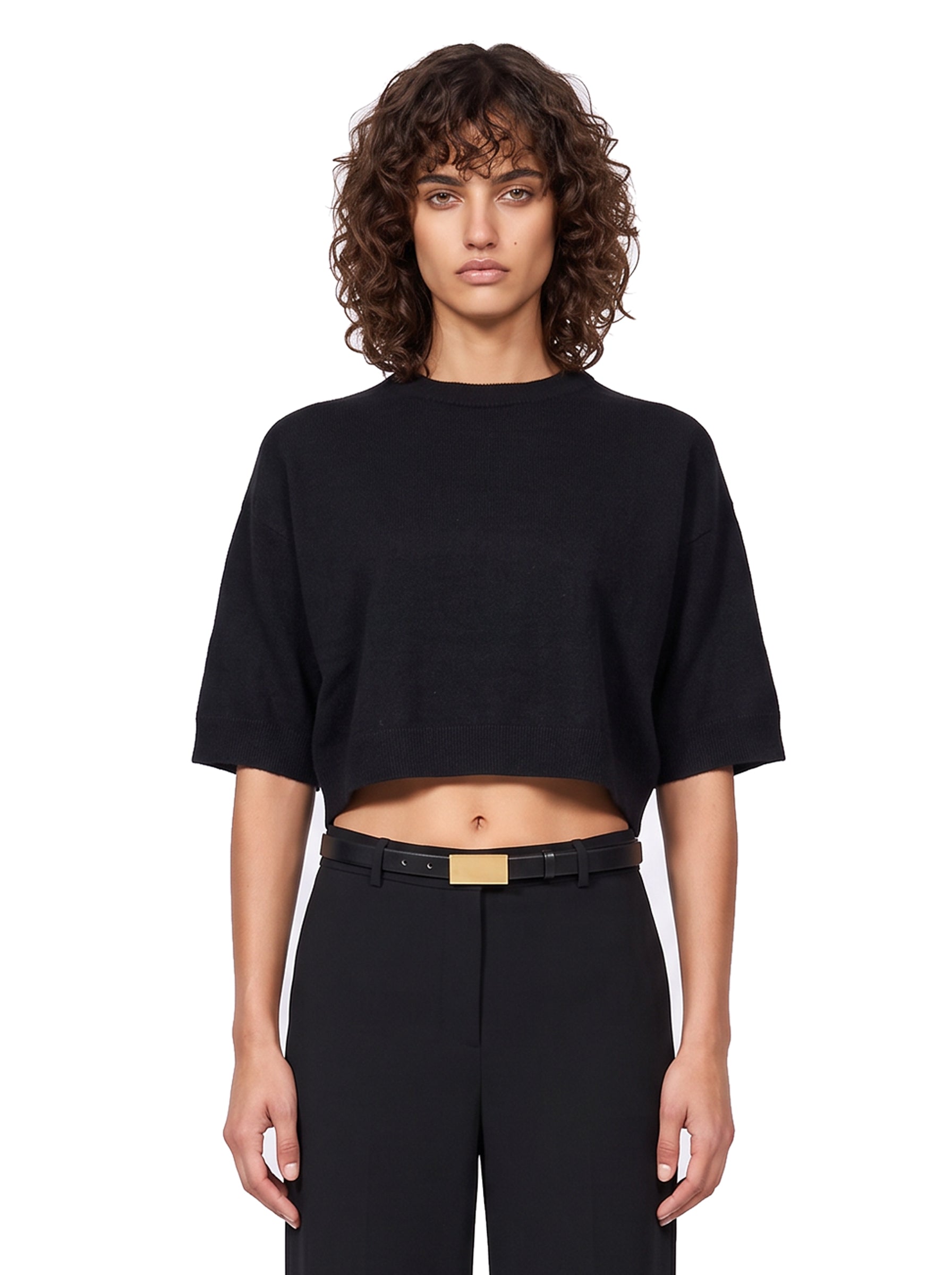 Pullover girocollo con maniche a 3/4 in nero 