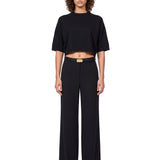 Pullover girocollo con maniche a 3/4 in nero 