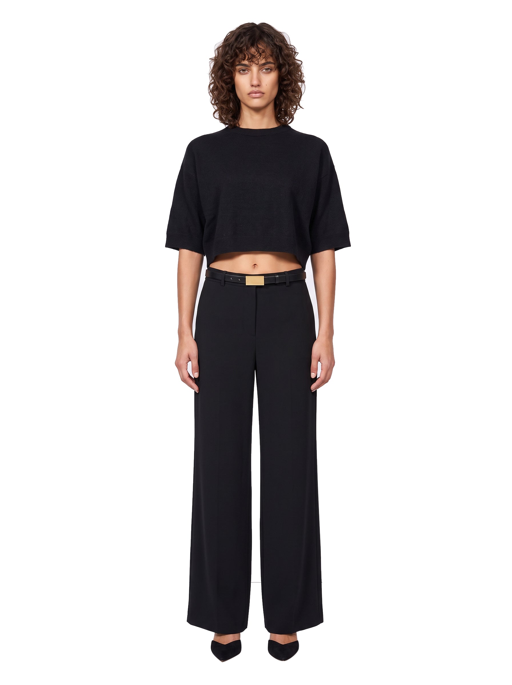 Pullover girocollo con maniche a 3/4 in nero 