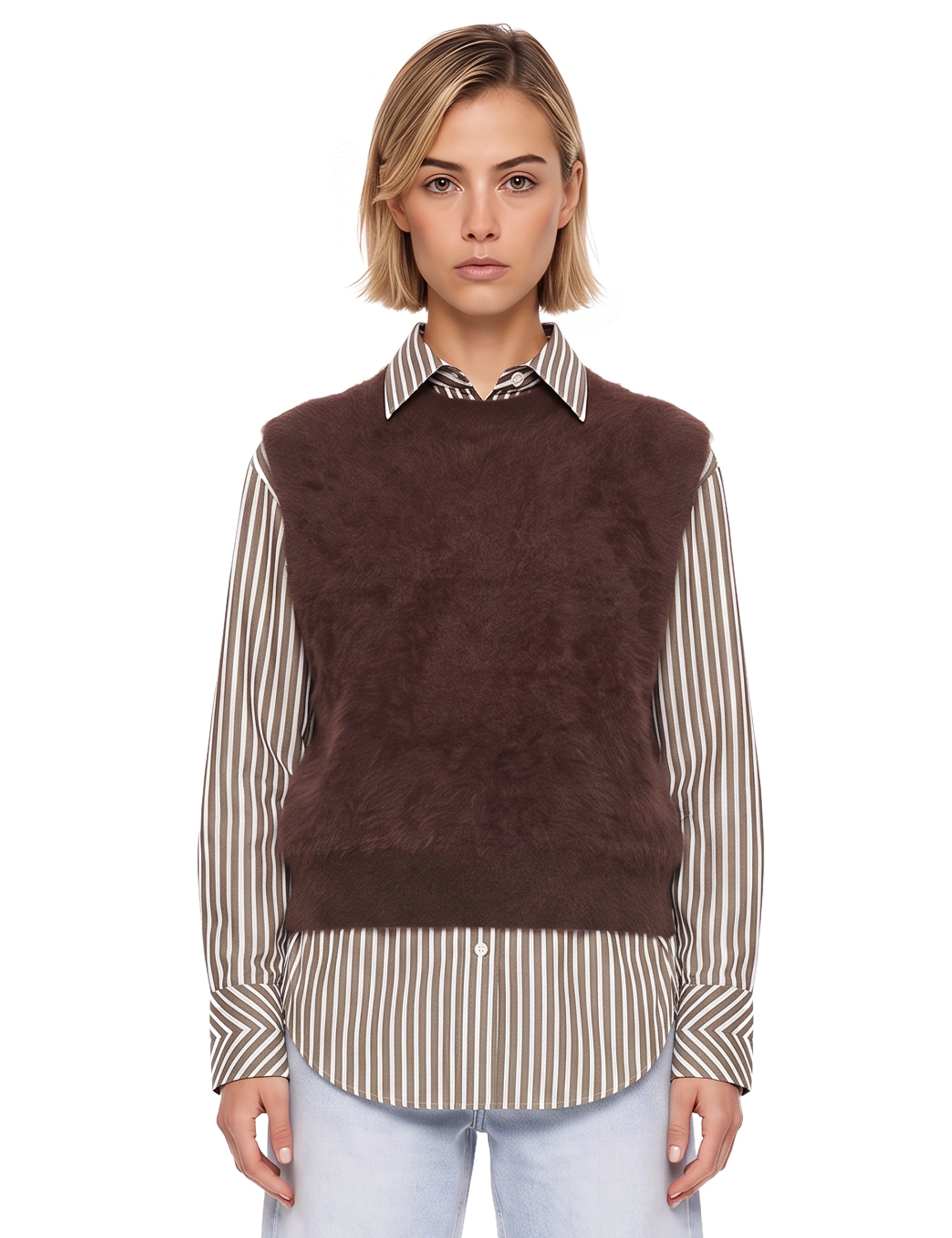 Maglia Belen smanicata in marrone 