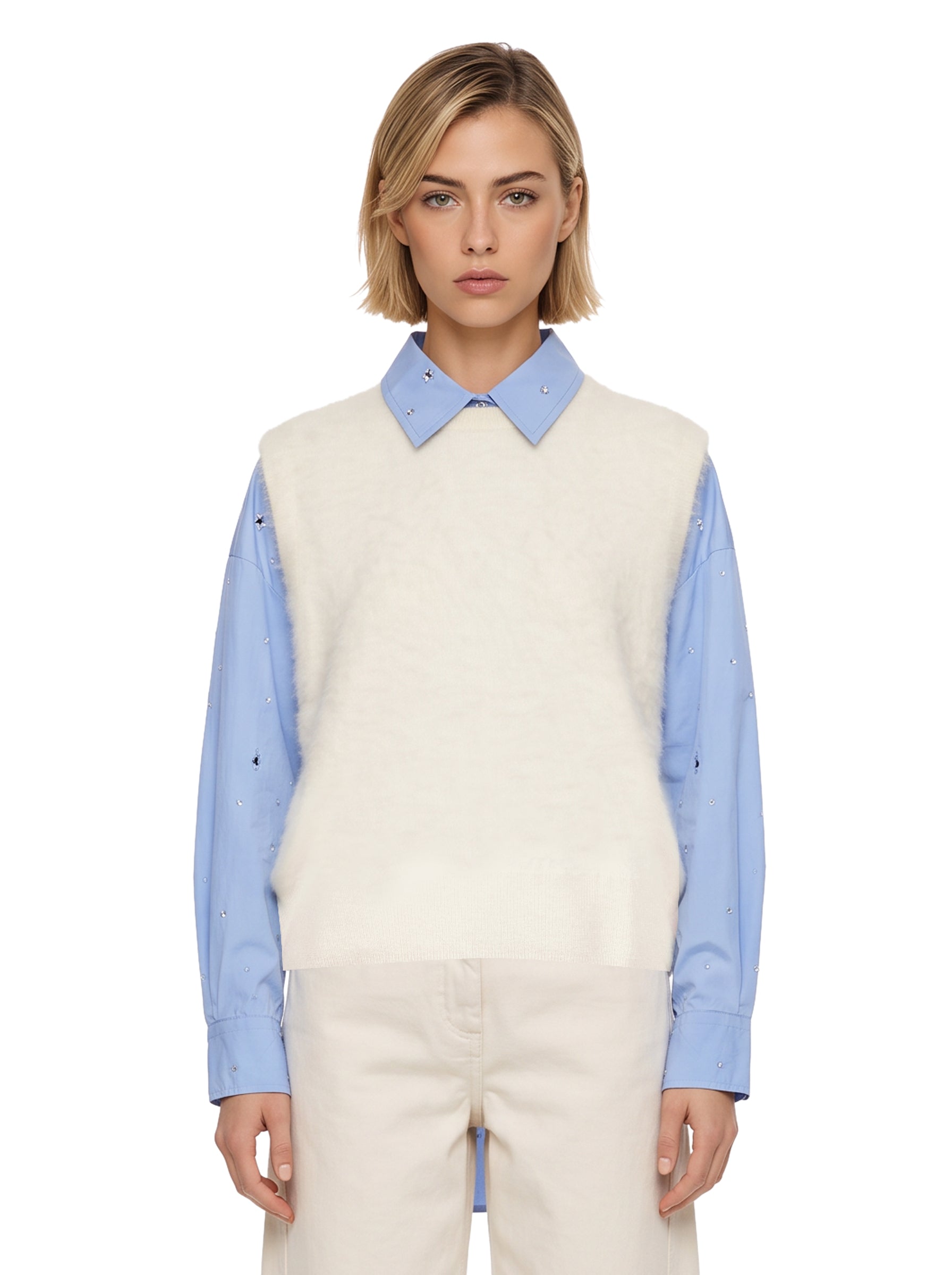 Maglia Belen smanicata in avorio 