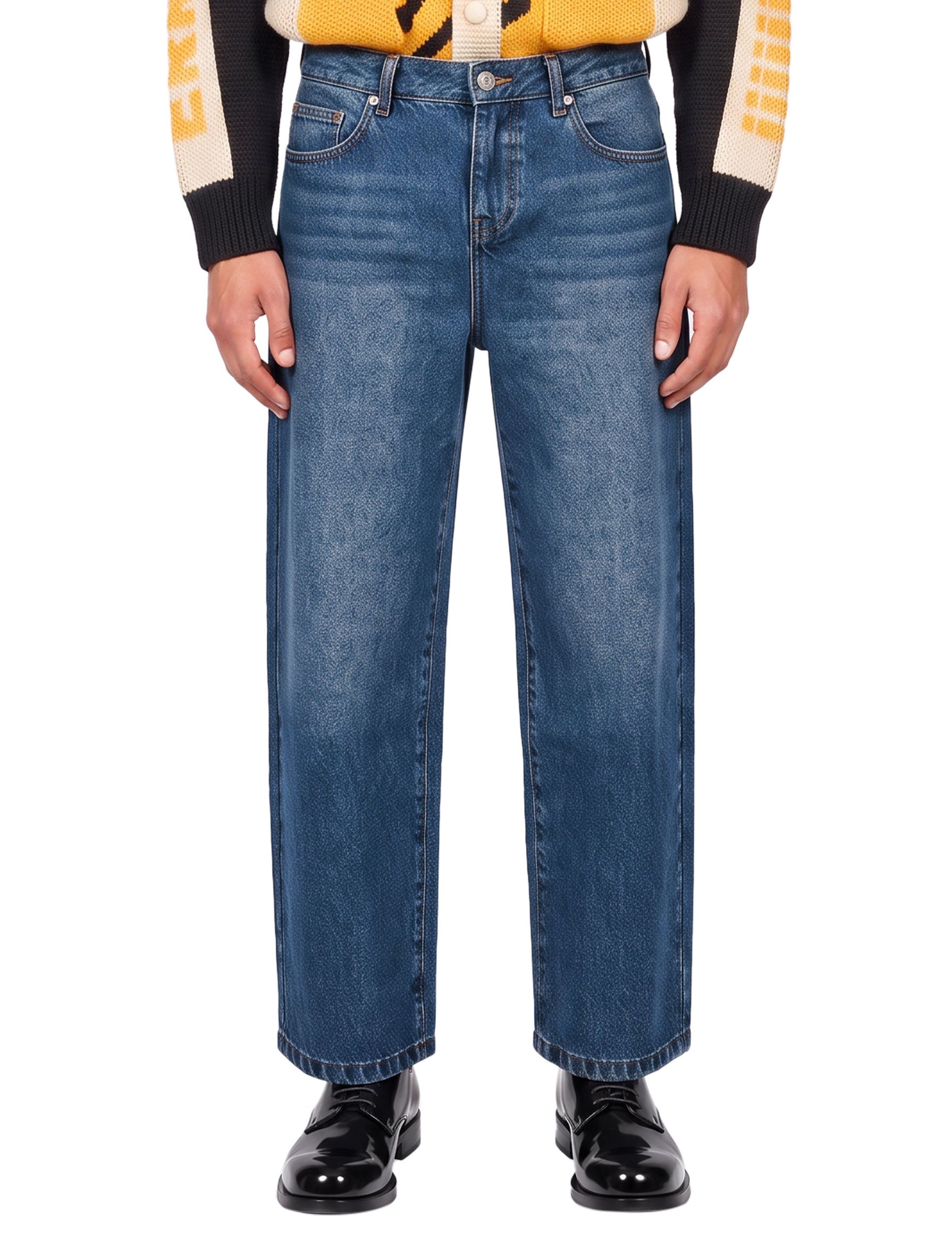Jeans a gamba dritta con logo ricamato Crown in blu 