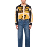 Jeans a gamba dritta con logo ricamato Crown in blu 