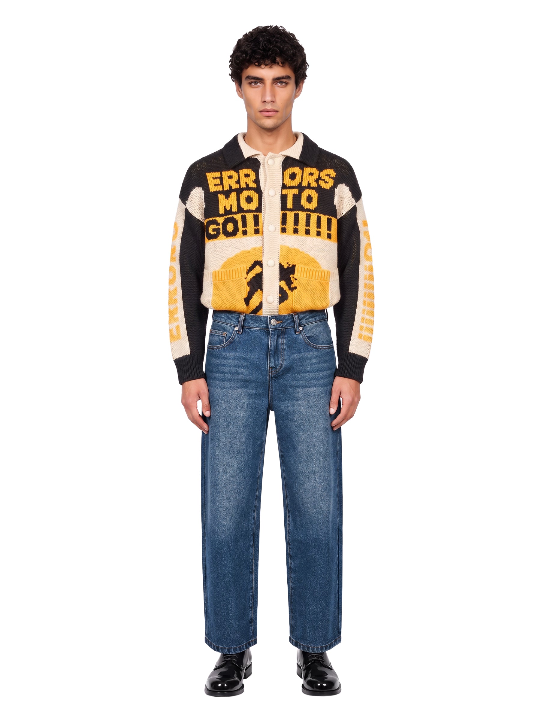 Jeans a gamba dritta con logo ricamato Crown in blu 