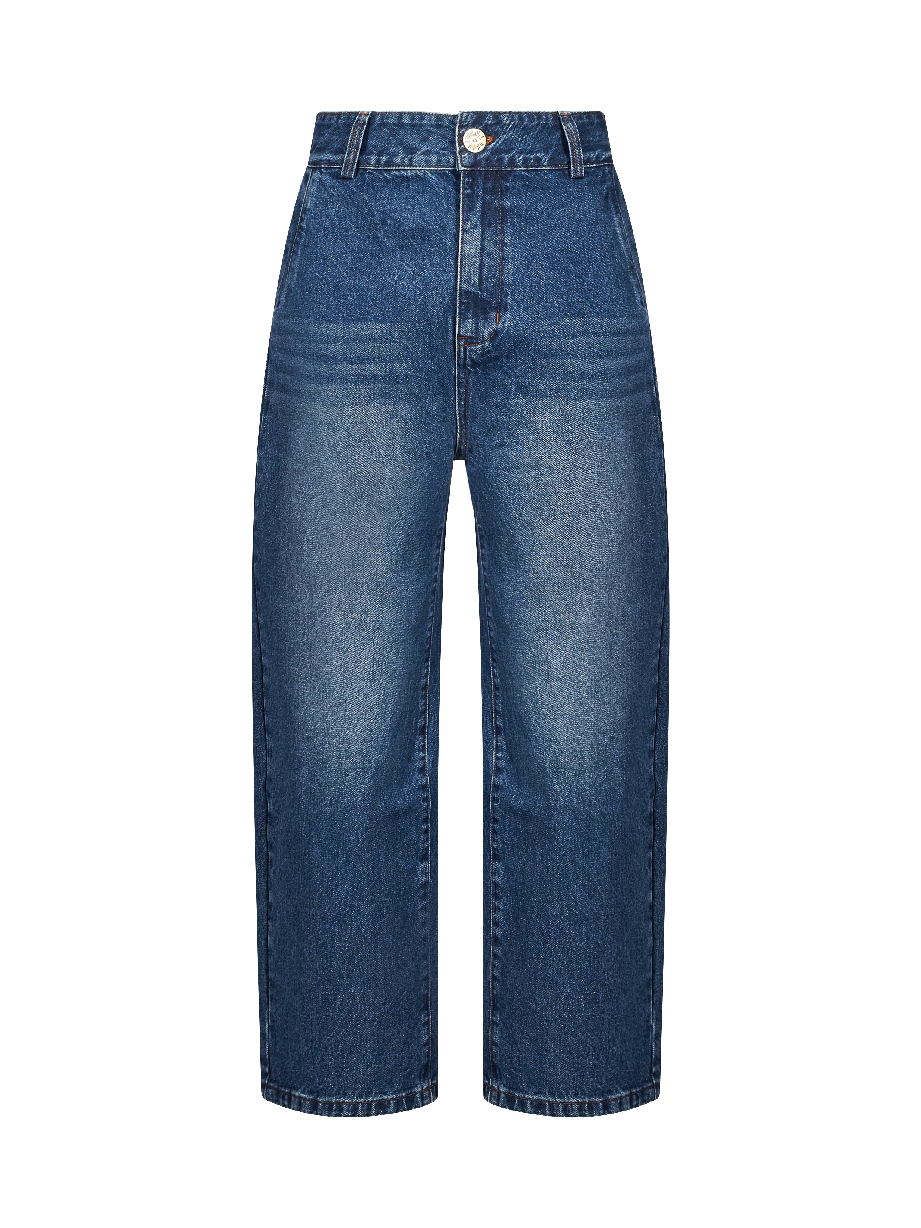 Jeans a gamba dritta con logo ricamato Crown in blu 