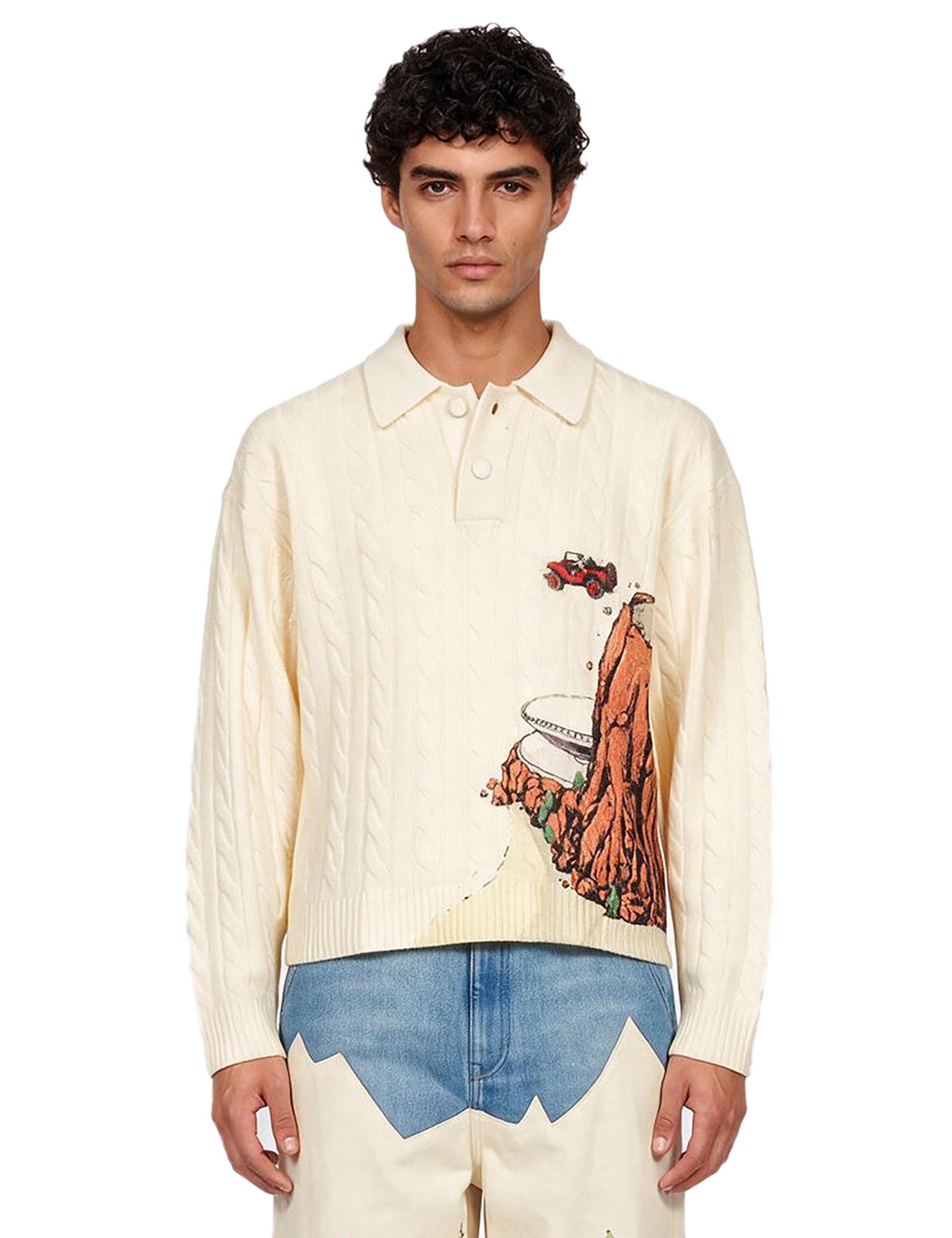 Maglione con maglia a trecce Cliff Crash in beige 
