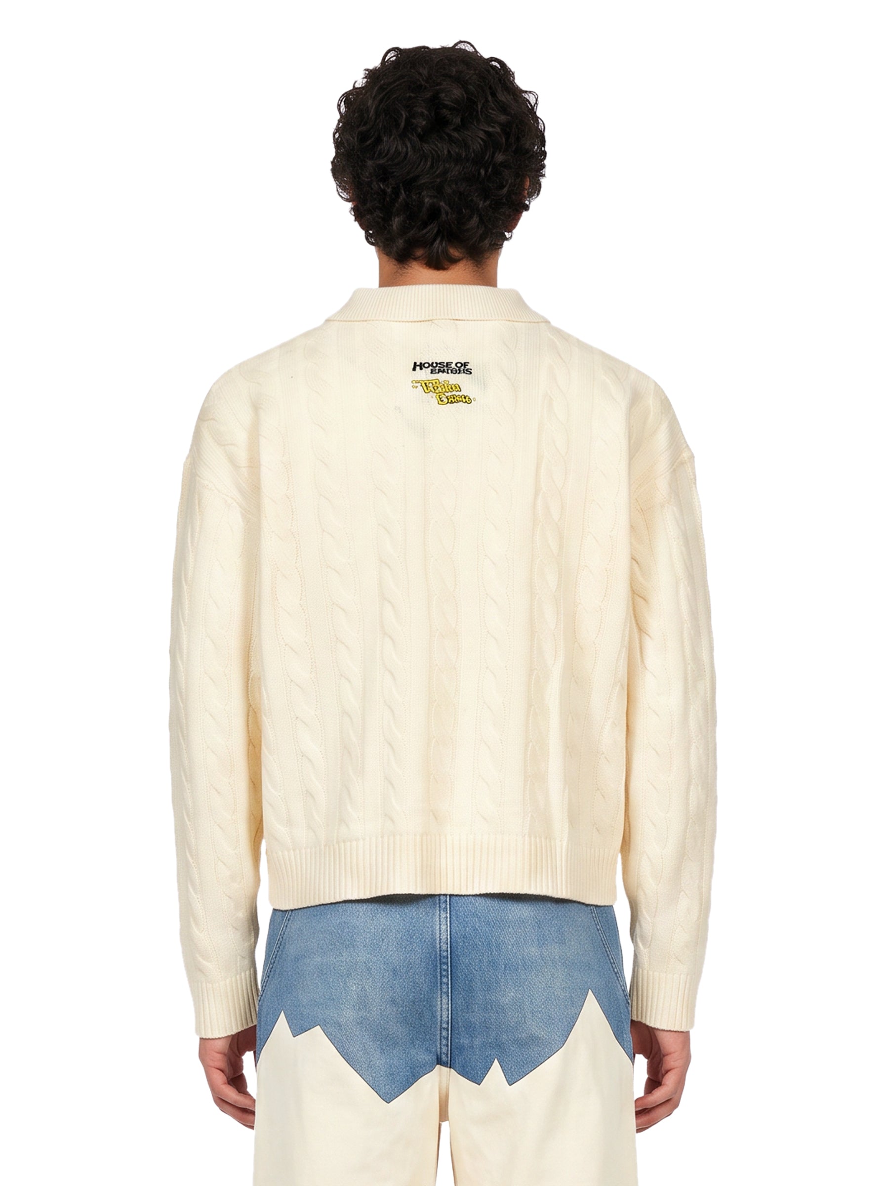 Maglione con maglia a trecce Cliff Crash in avorio 