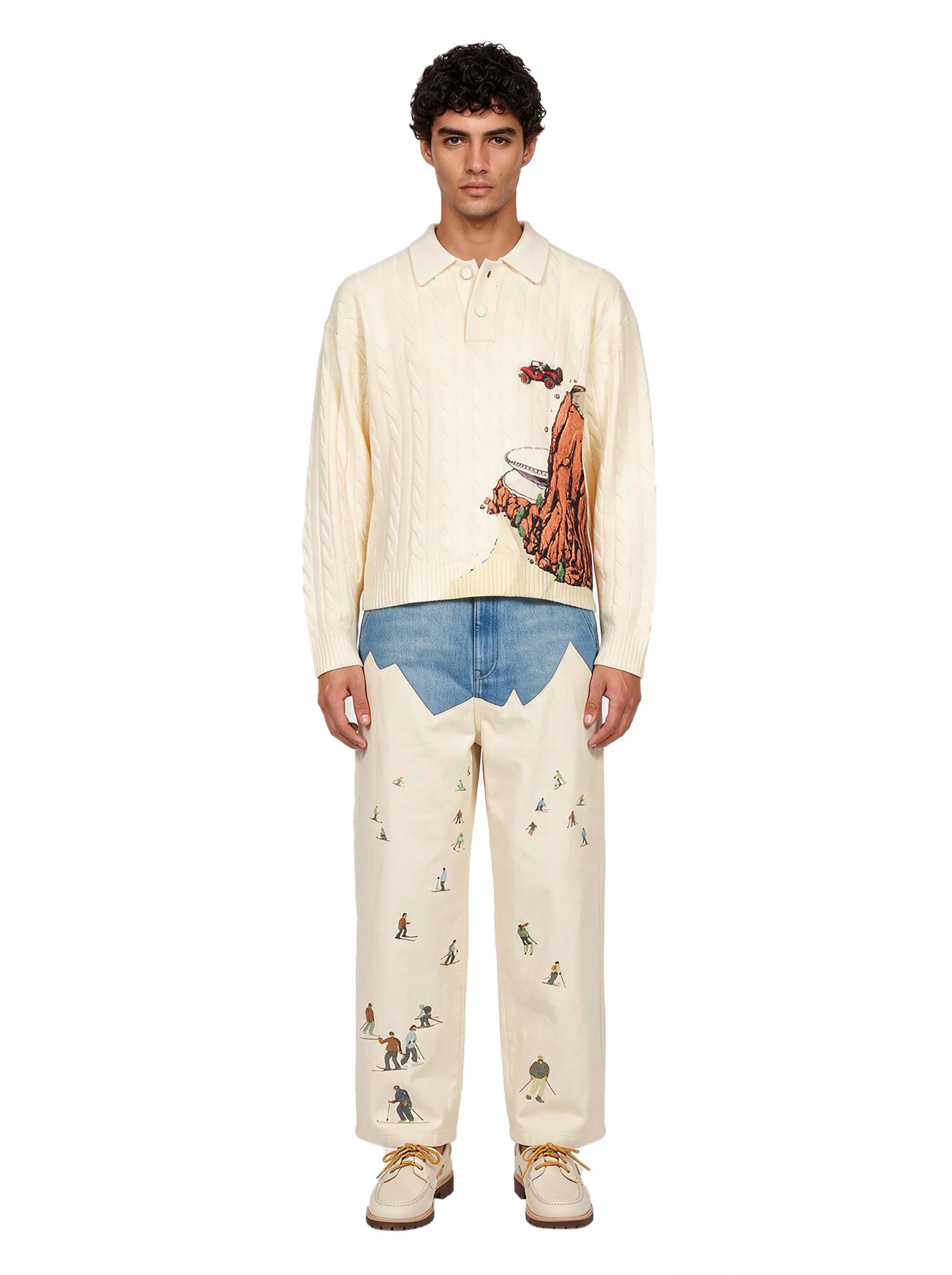 Maglione con maglia a trecce Cliff Crash in beige 
