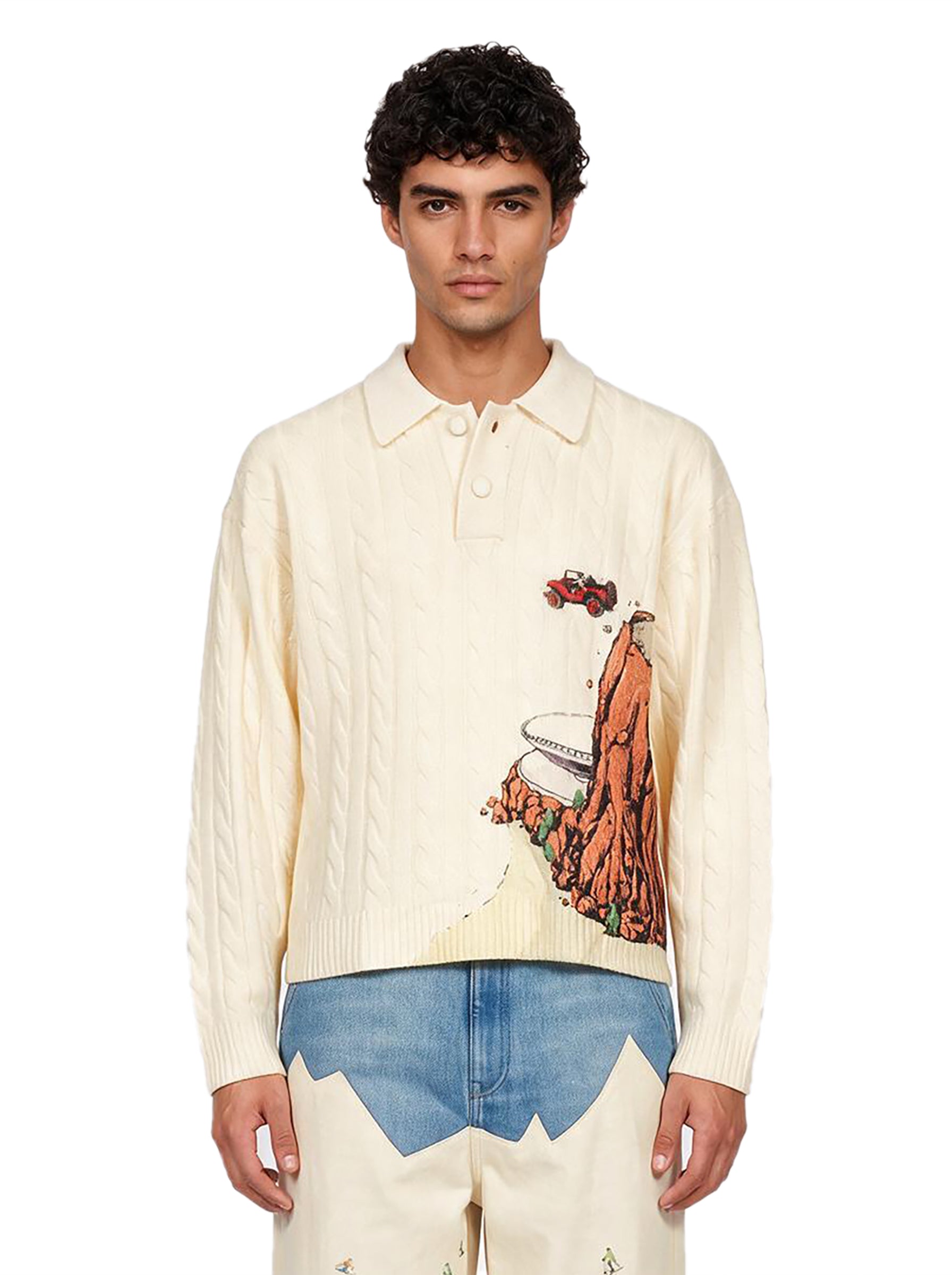 Maglione con maglia a trecce Cliff Crash in avorio 