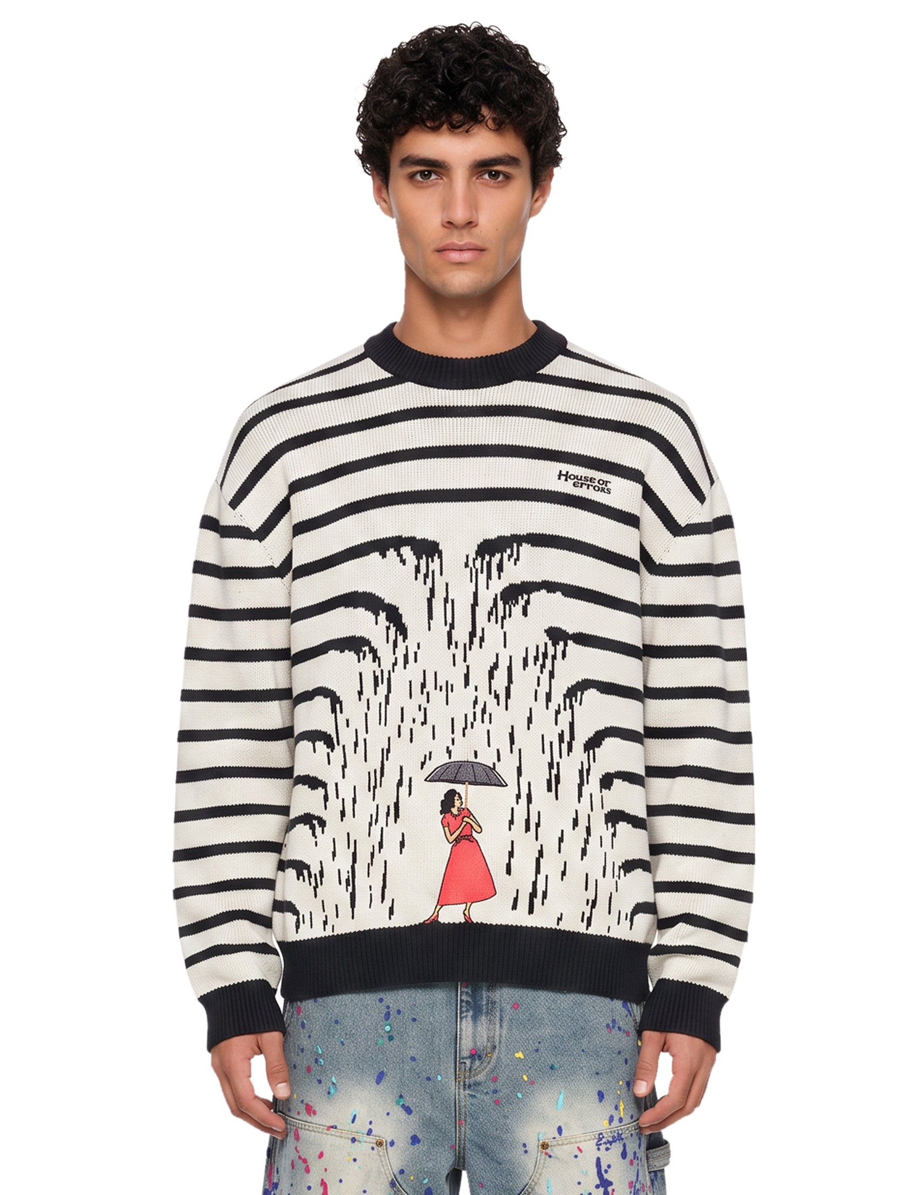Maglione a righe Rains in bianco e nero 