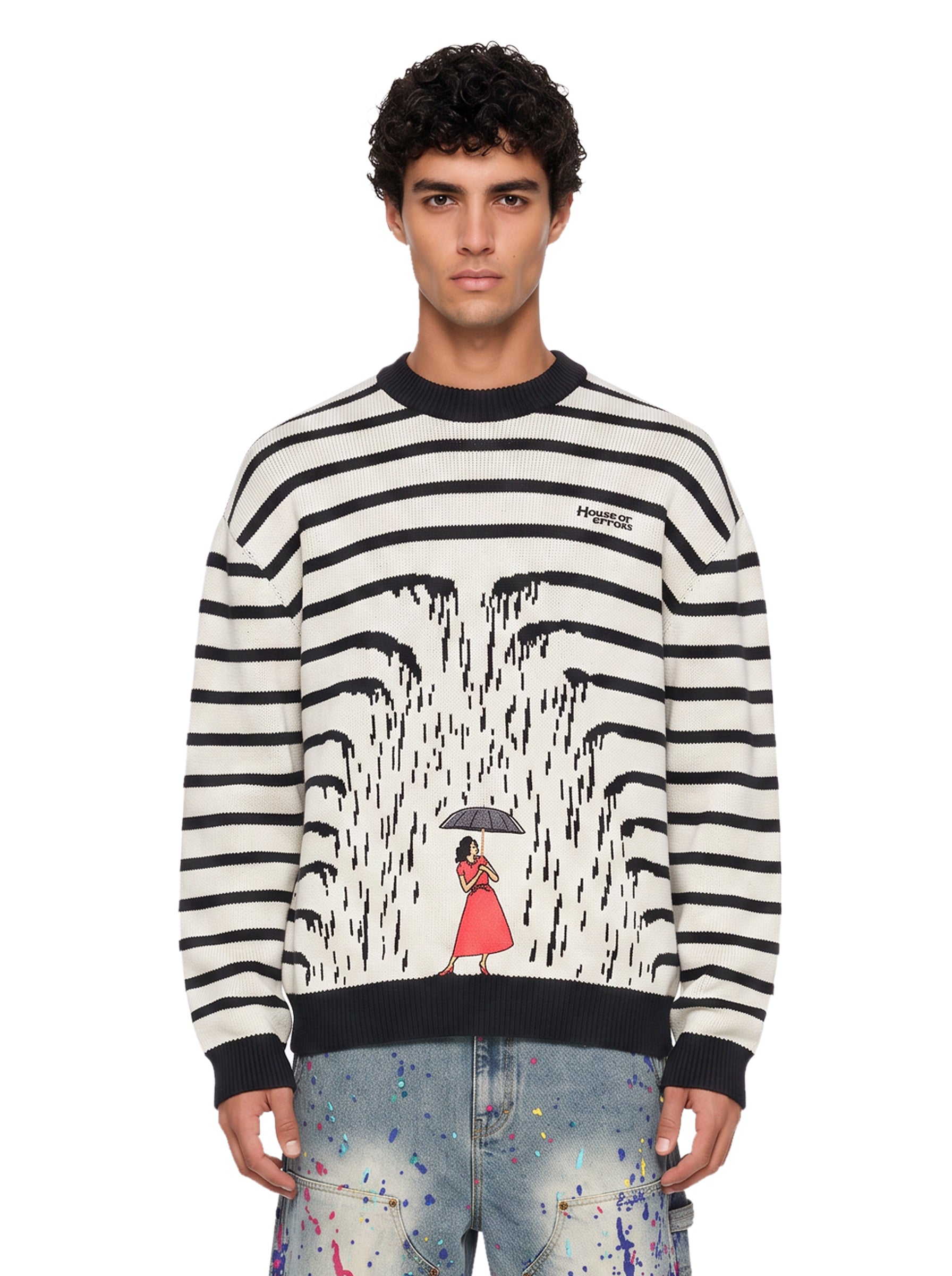 Maglione a righe Rains in bianco e nero 
