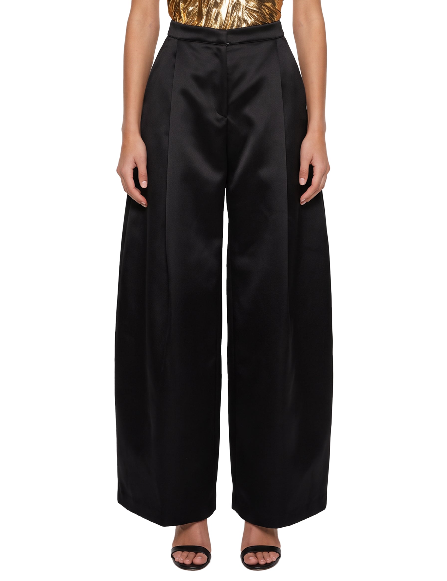 Pantaloni a gamba ampia in seta Egea in nero 