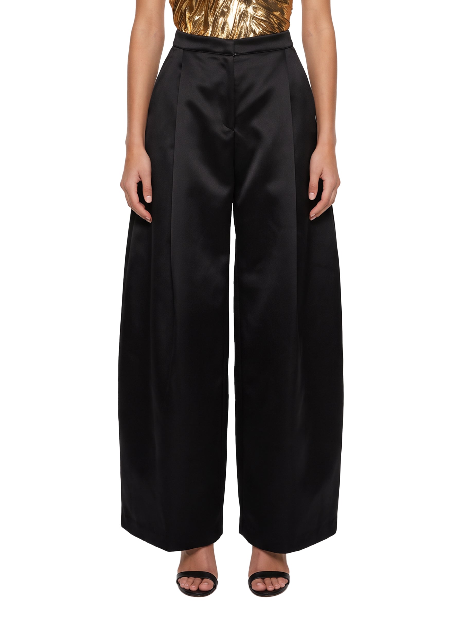 Pantaloni a gamba ampia in seta Egea in nero 