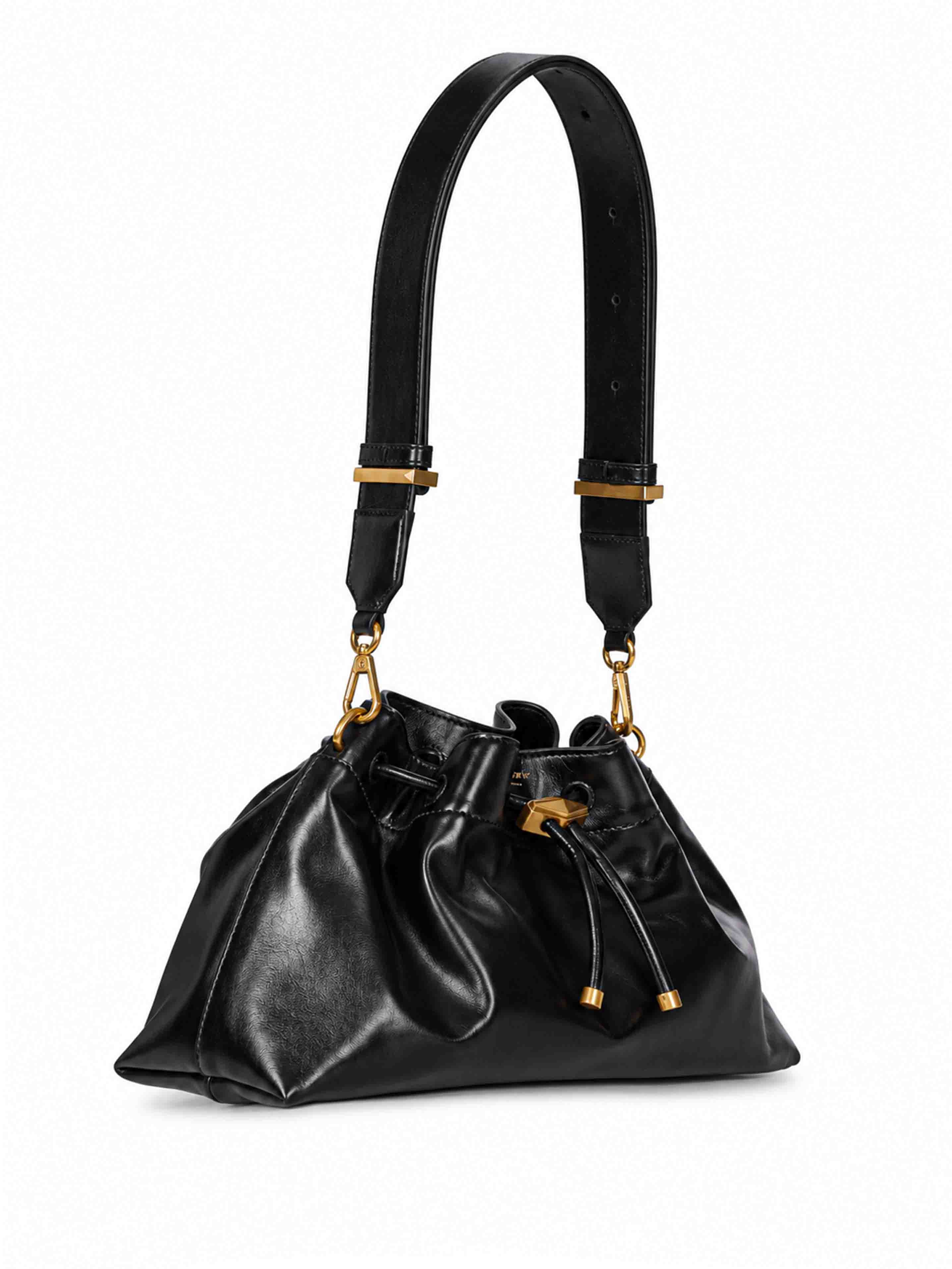 Borsa a secchiello Bon Bon in nero e oro 