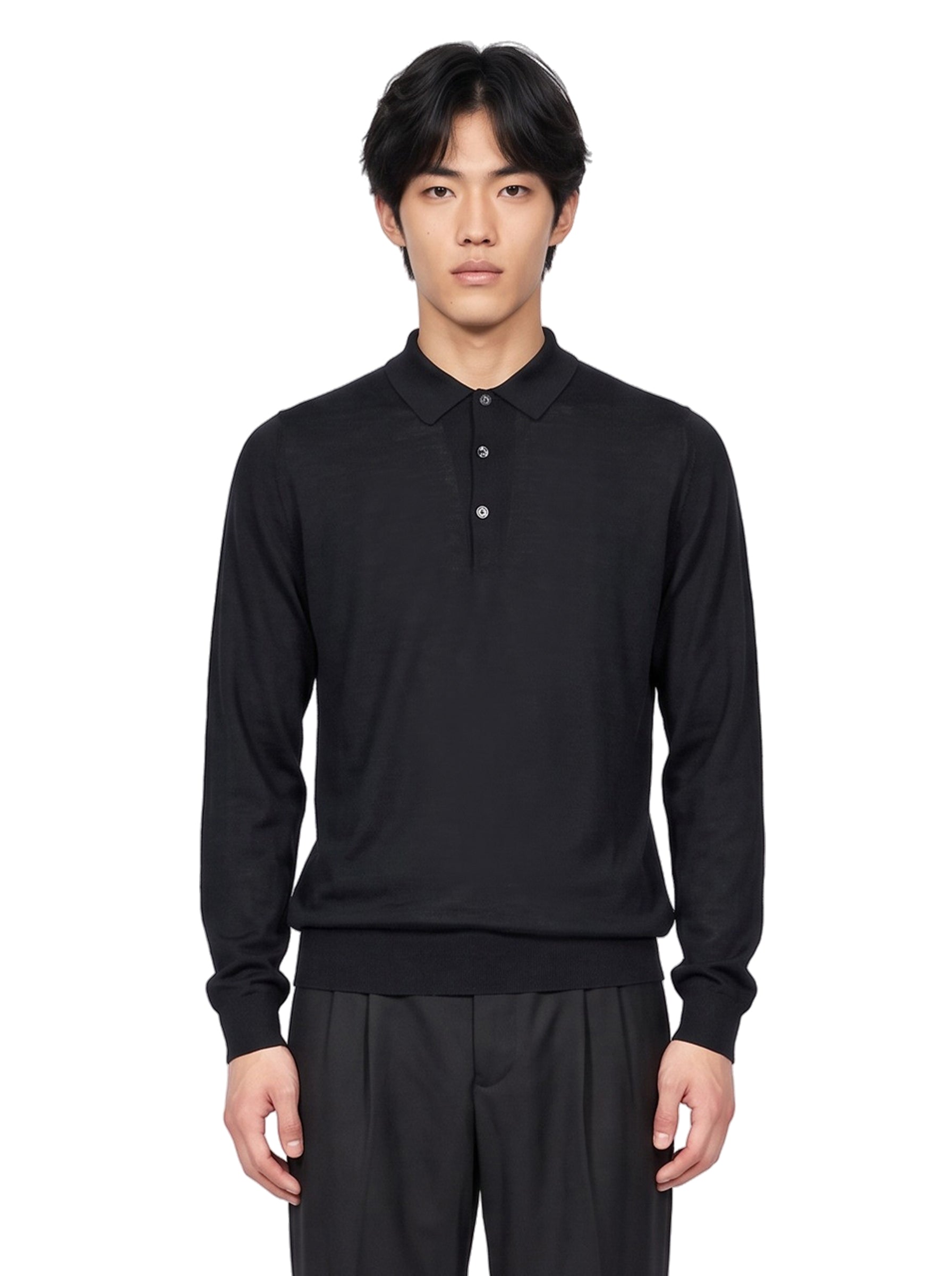 Polo Belper a maniche lunghe in lana merino nero 