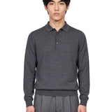 Polo Belper a maniche lunghe in lana merino grigio 