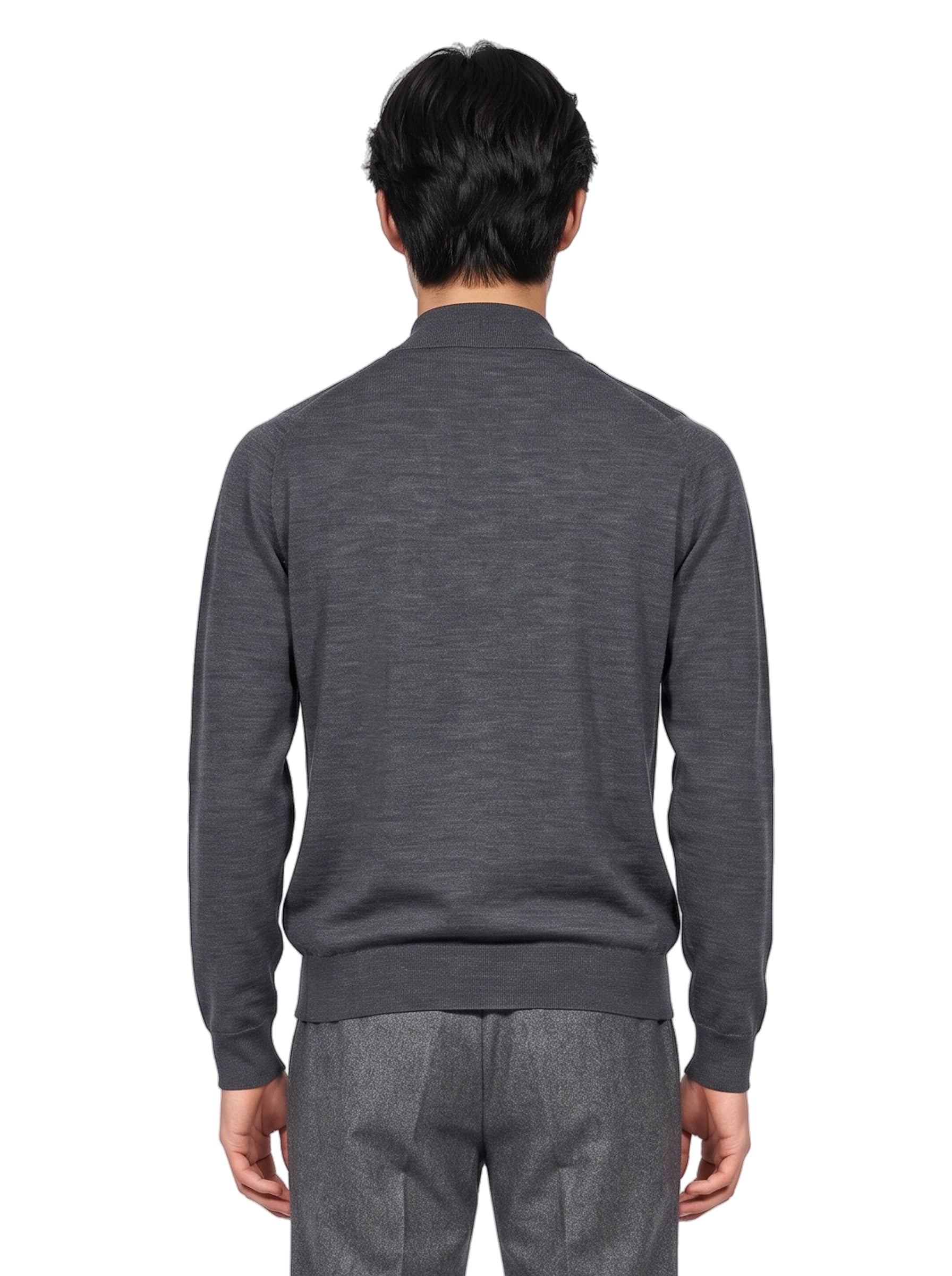 Polo Belper a maniche lunghe in lana merino grigio 