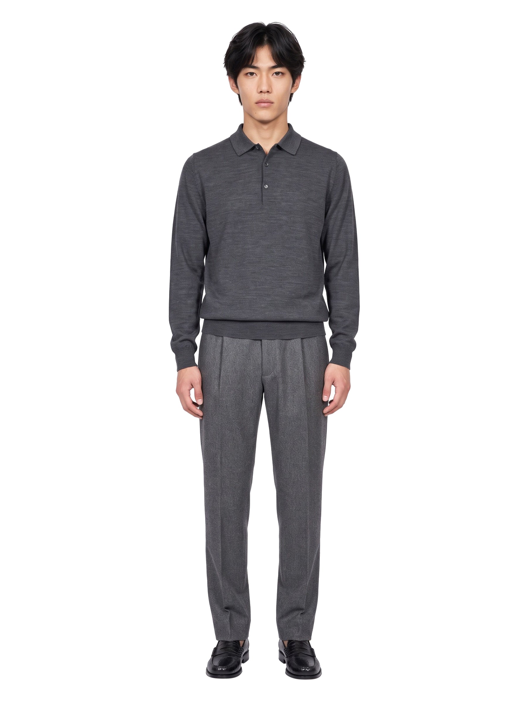Polo Belper a maniche lunghe in lana merino grigio 