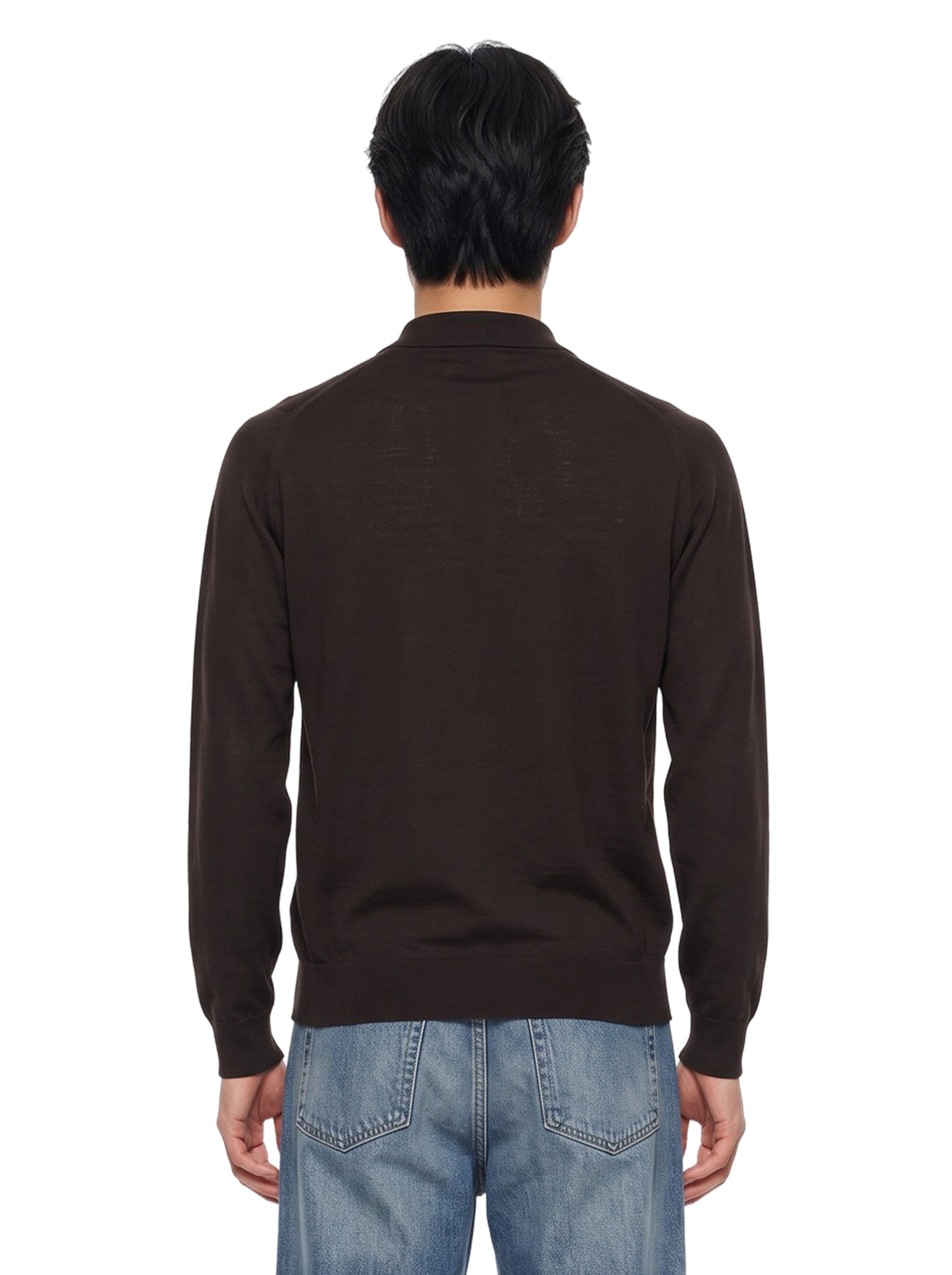 Polo Belper a maniche lunghe in lana merino marrone 