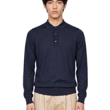 Polo Belper a maniche lunghe in lana merino blu 