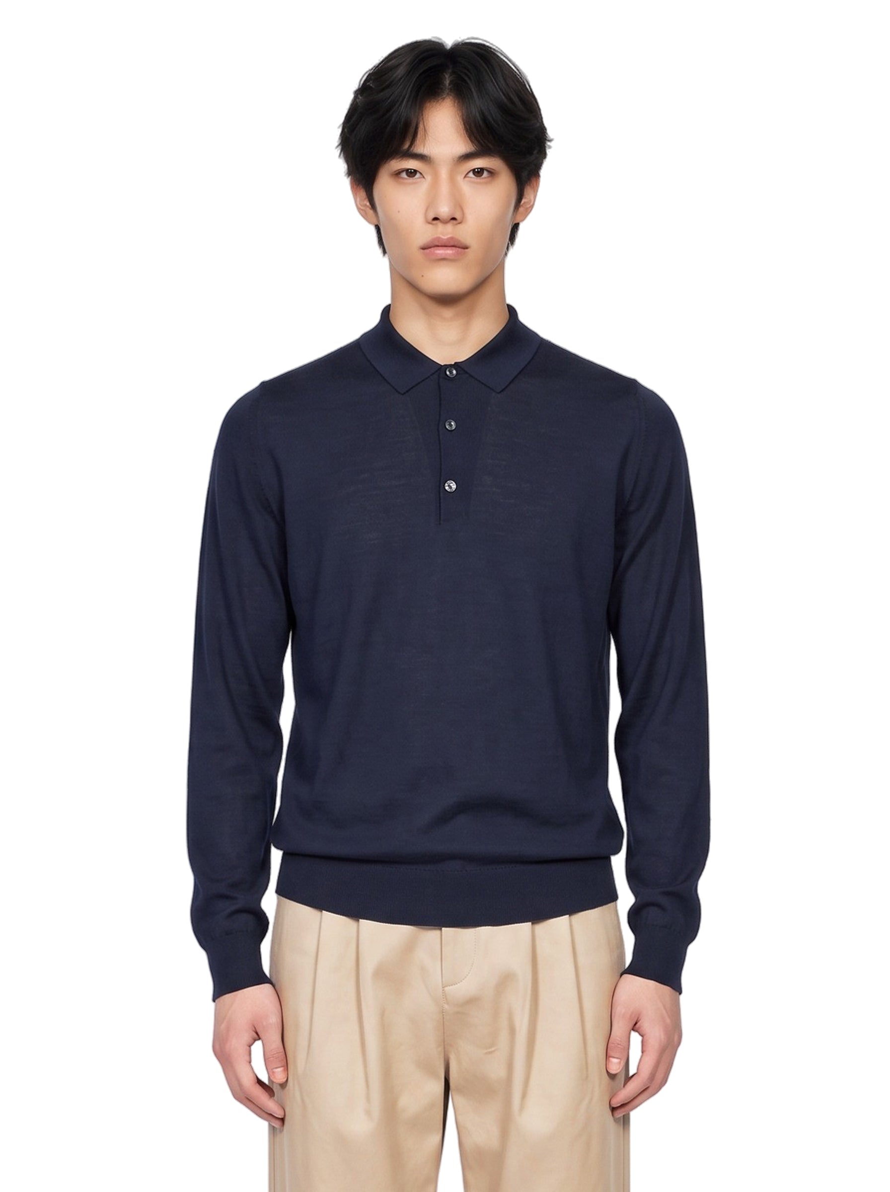 Polo Belper a maniche lunghe in lana merino blu 