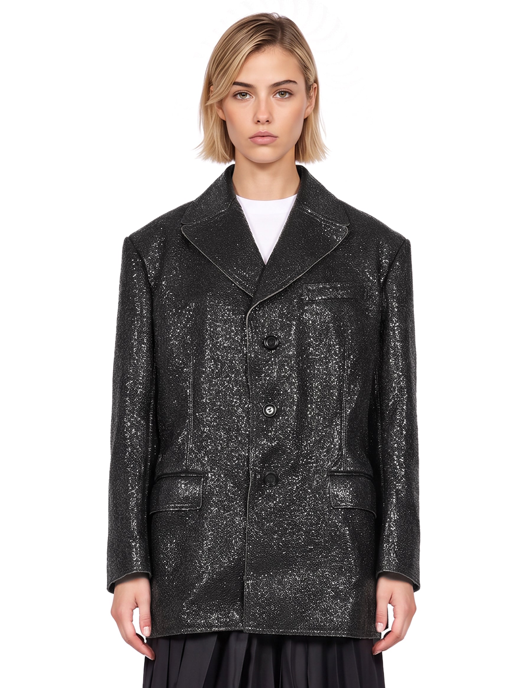 Cappotto corto effetto cracked in nero 