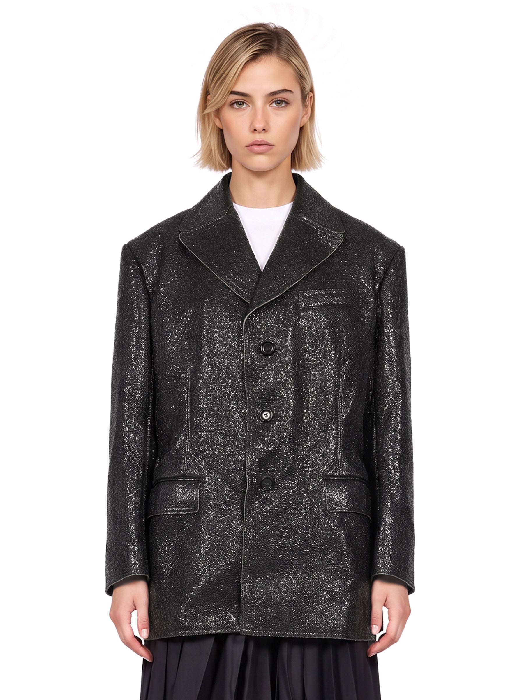 Cappotto corto effetto cracked in nero 