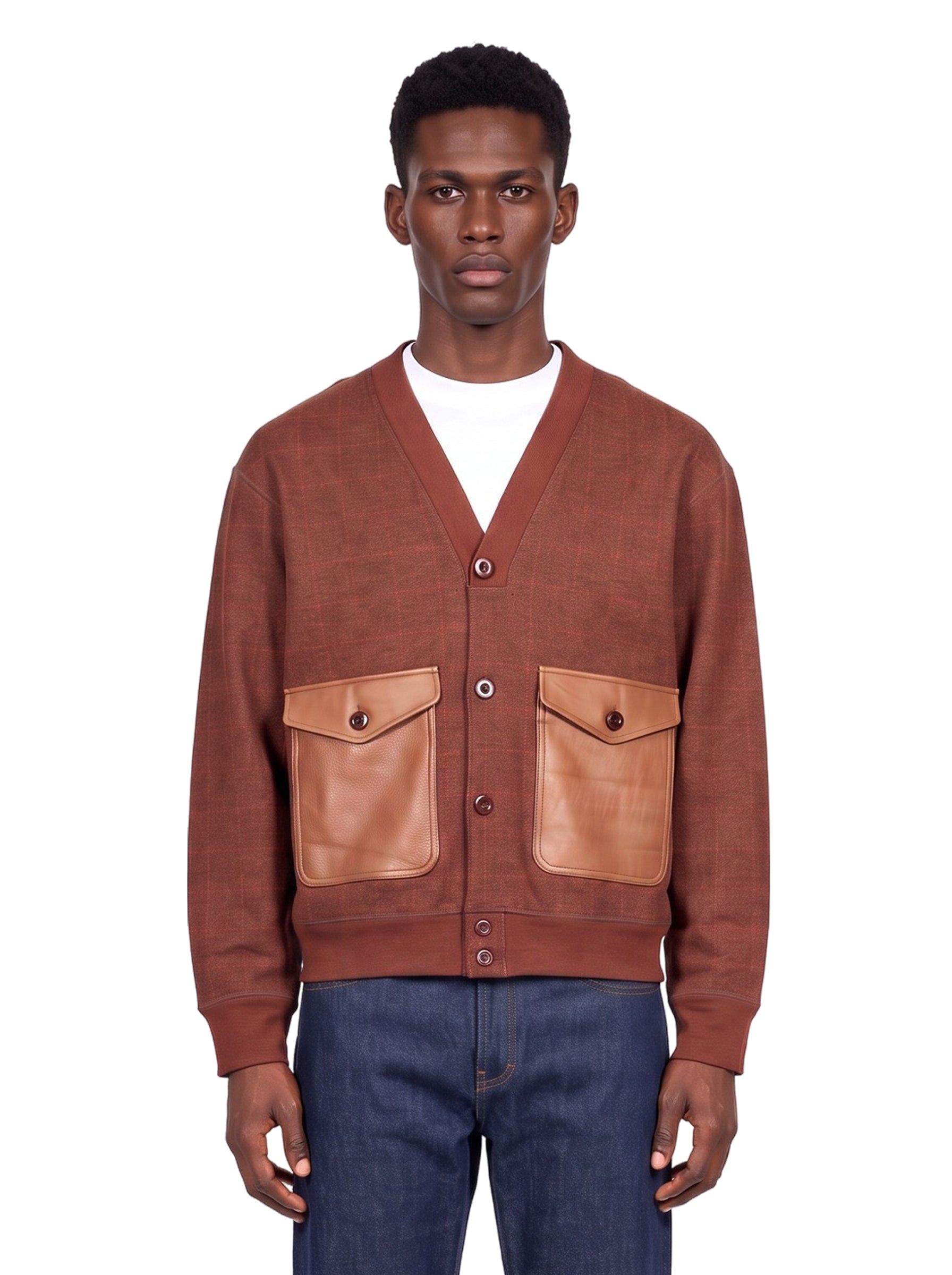 Cardigan a quadri in marrone 