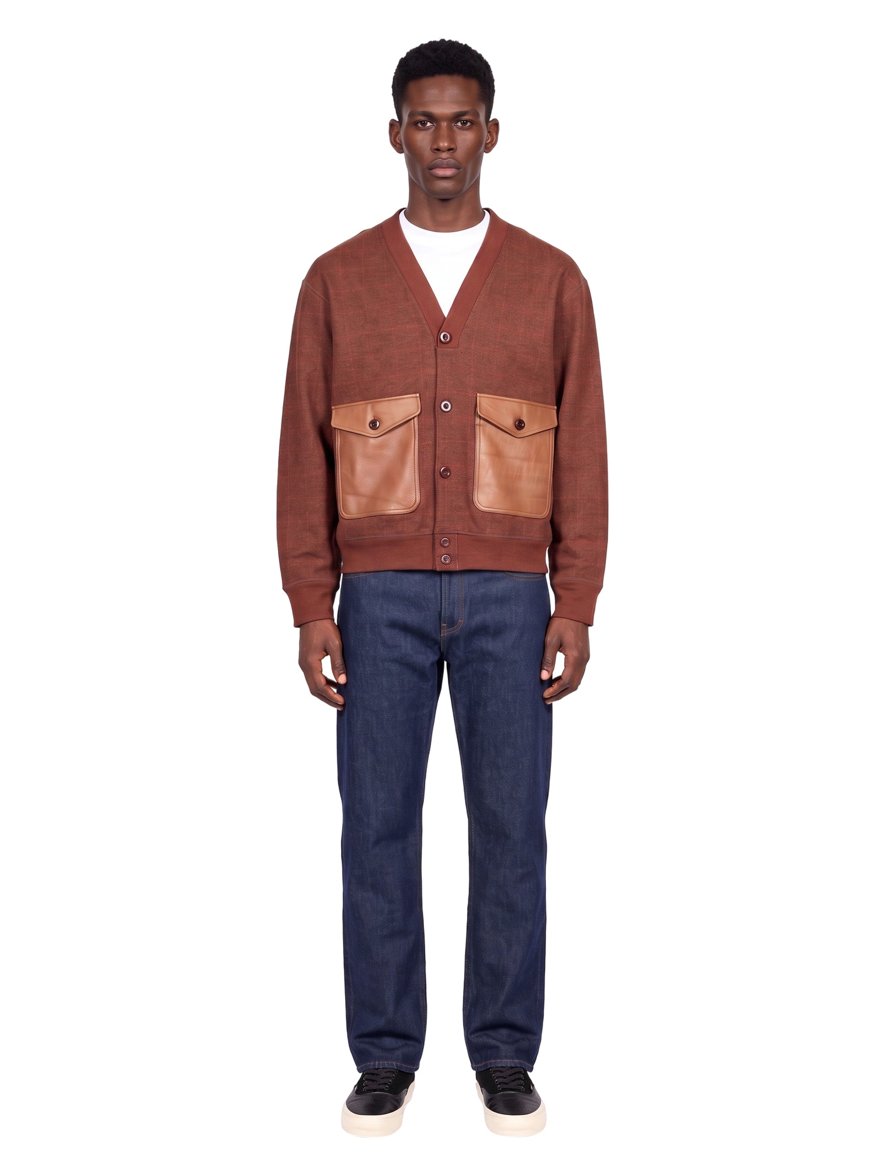 Cardigan a quadri in marrone 