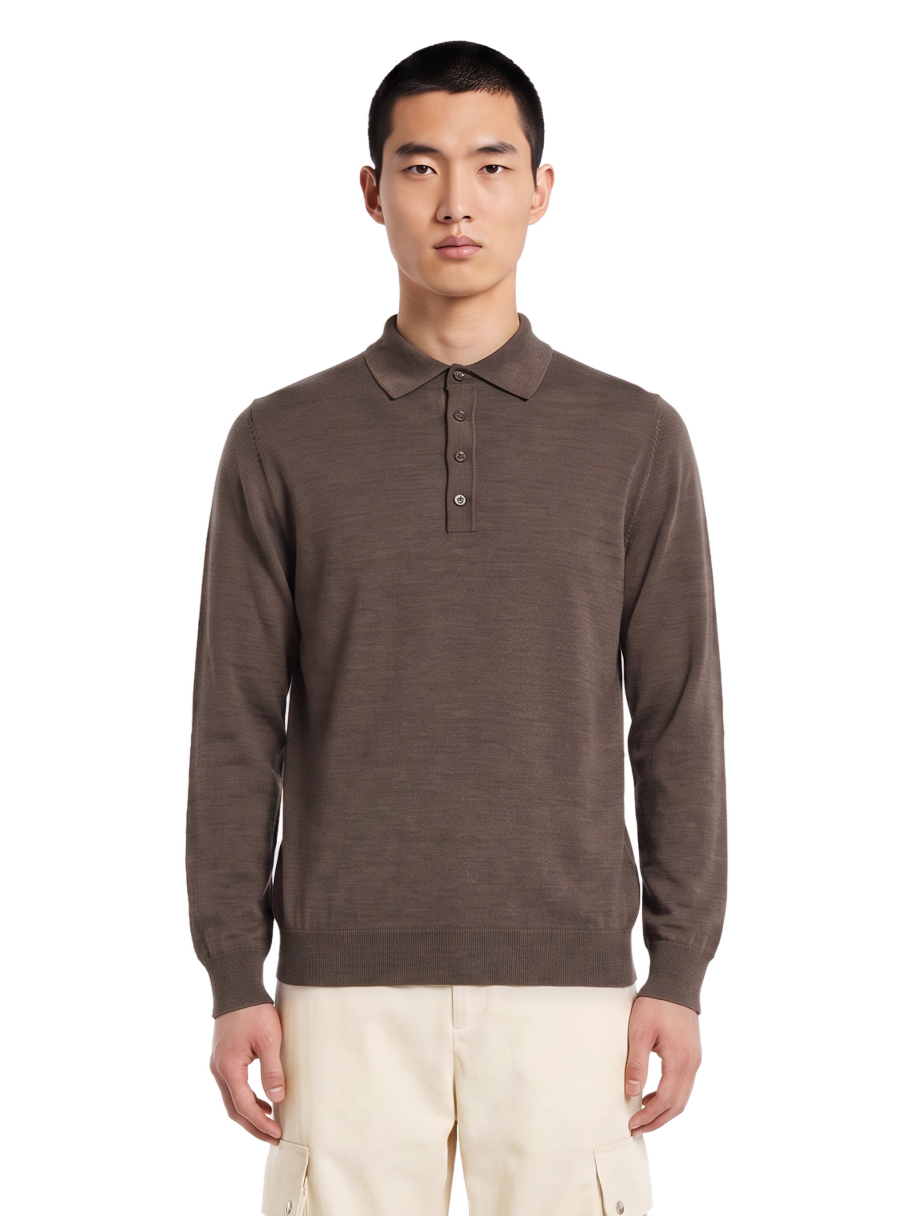 Polo in maglia con bottoni in marrone 