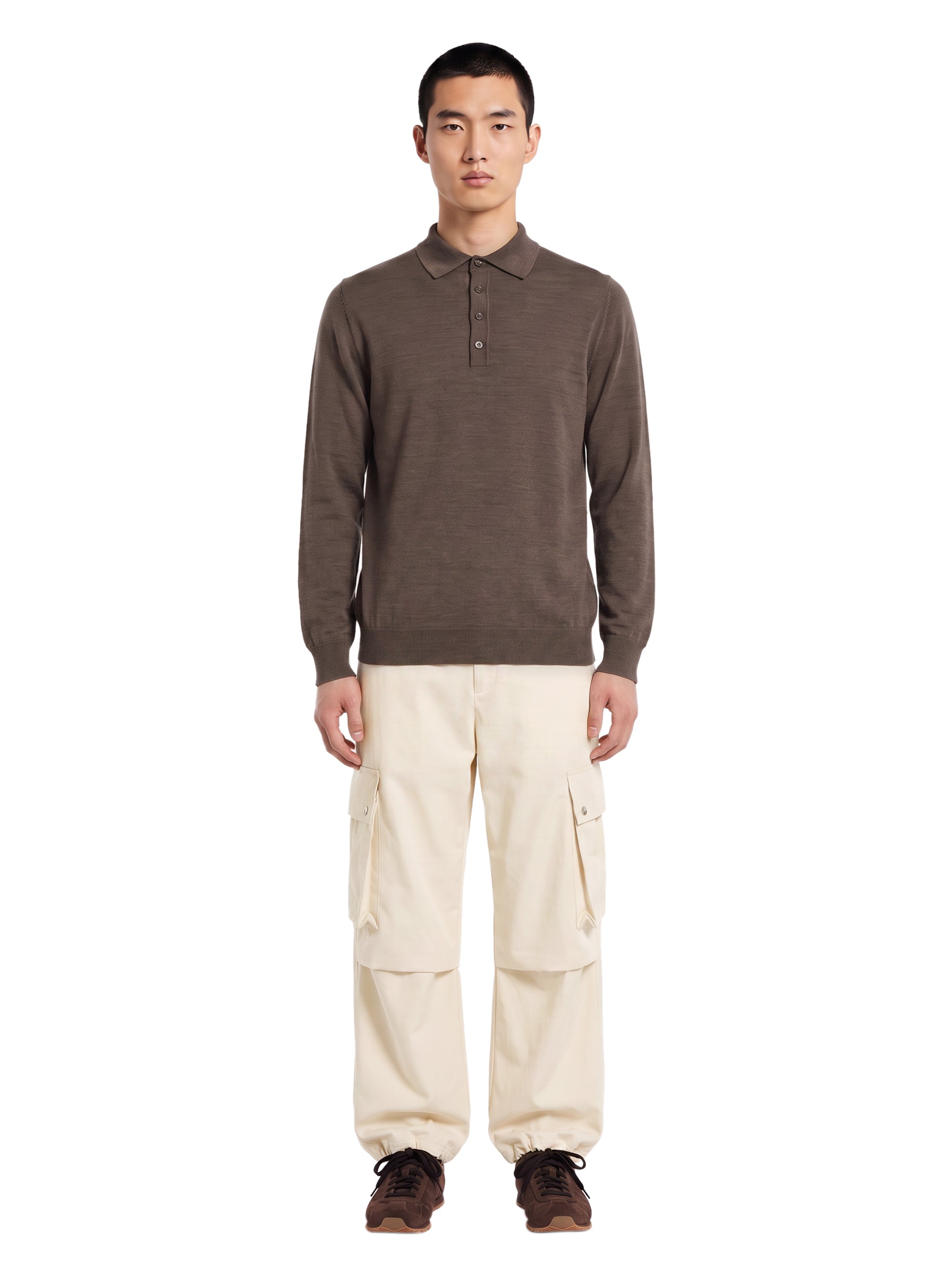 Polo in maglia con bottoni in marrone 