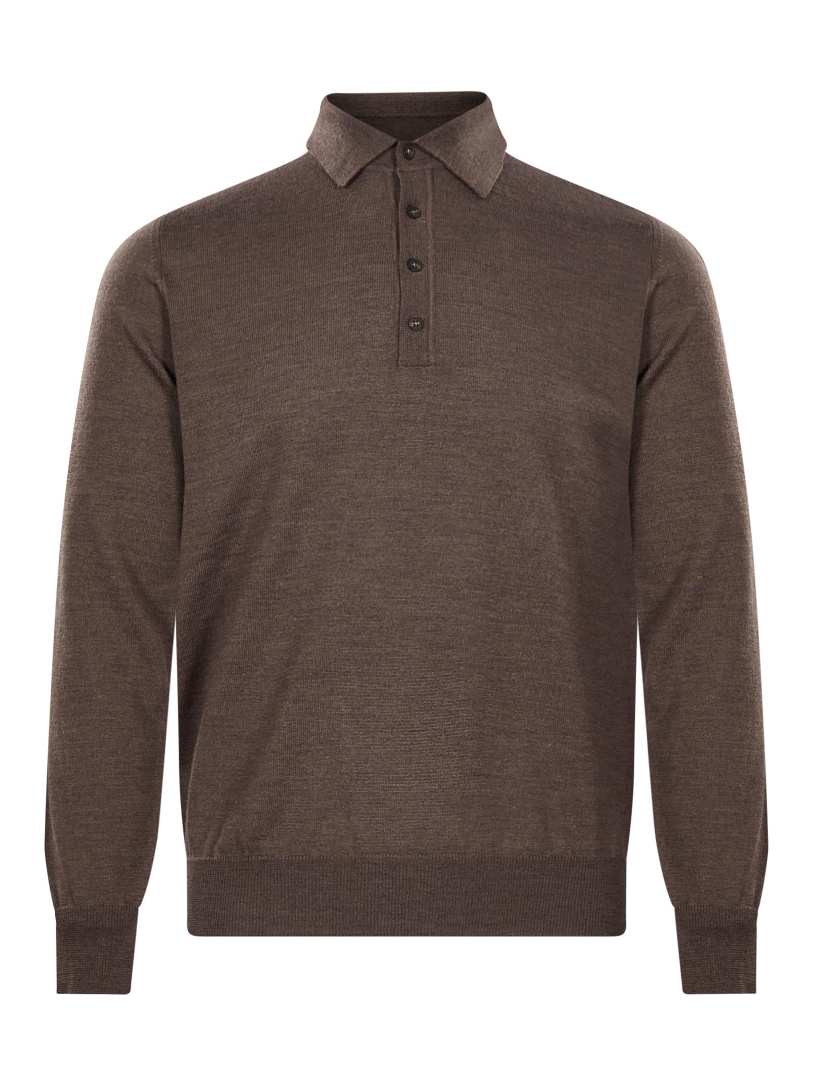 Polo in maglia con bottoni in marrone 