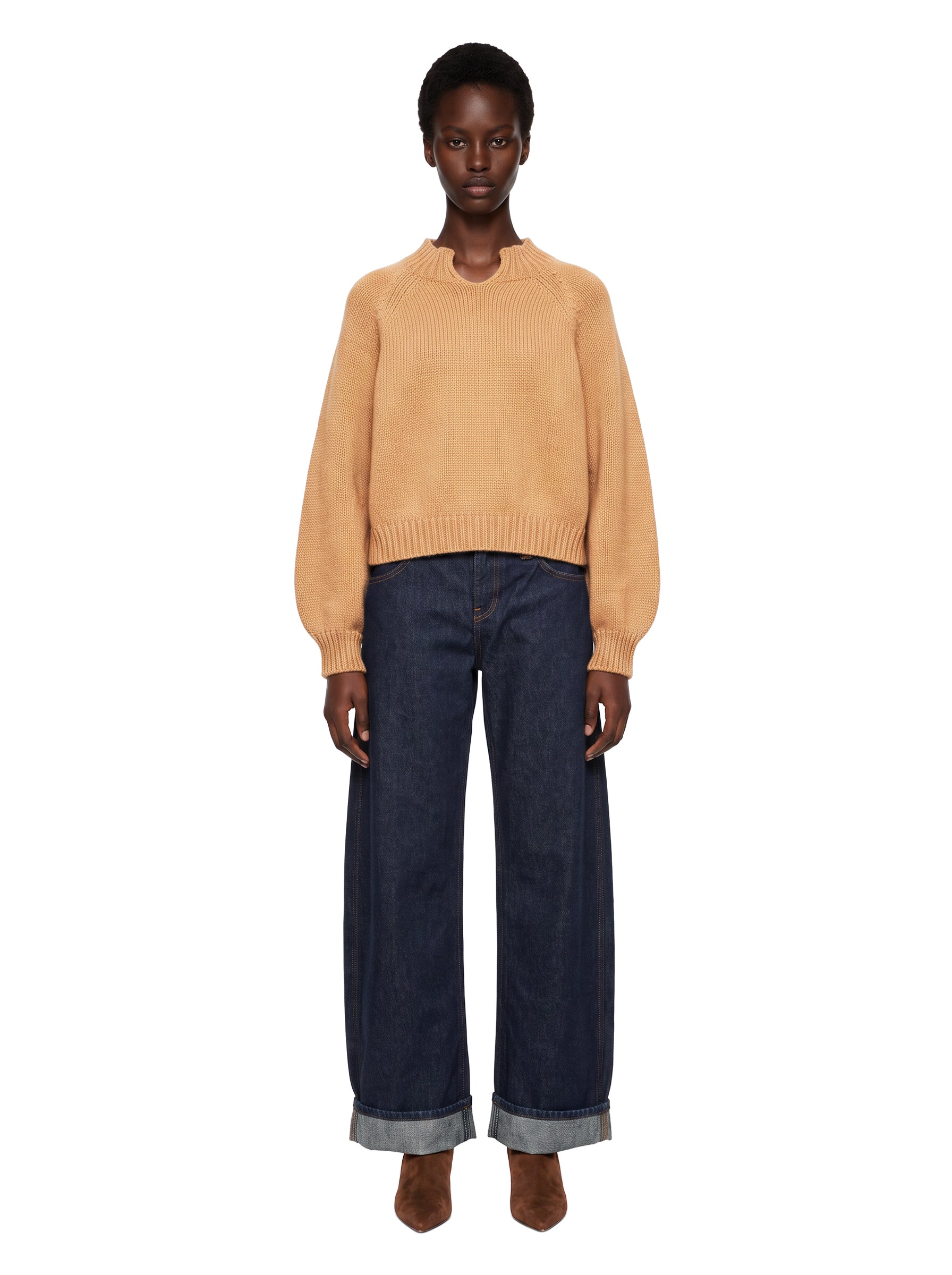 Maglione crop in cashmere Cain in beige 