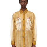 Camicia trasparente con stampa Goya in oro 