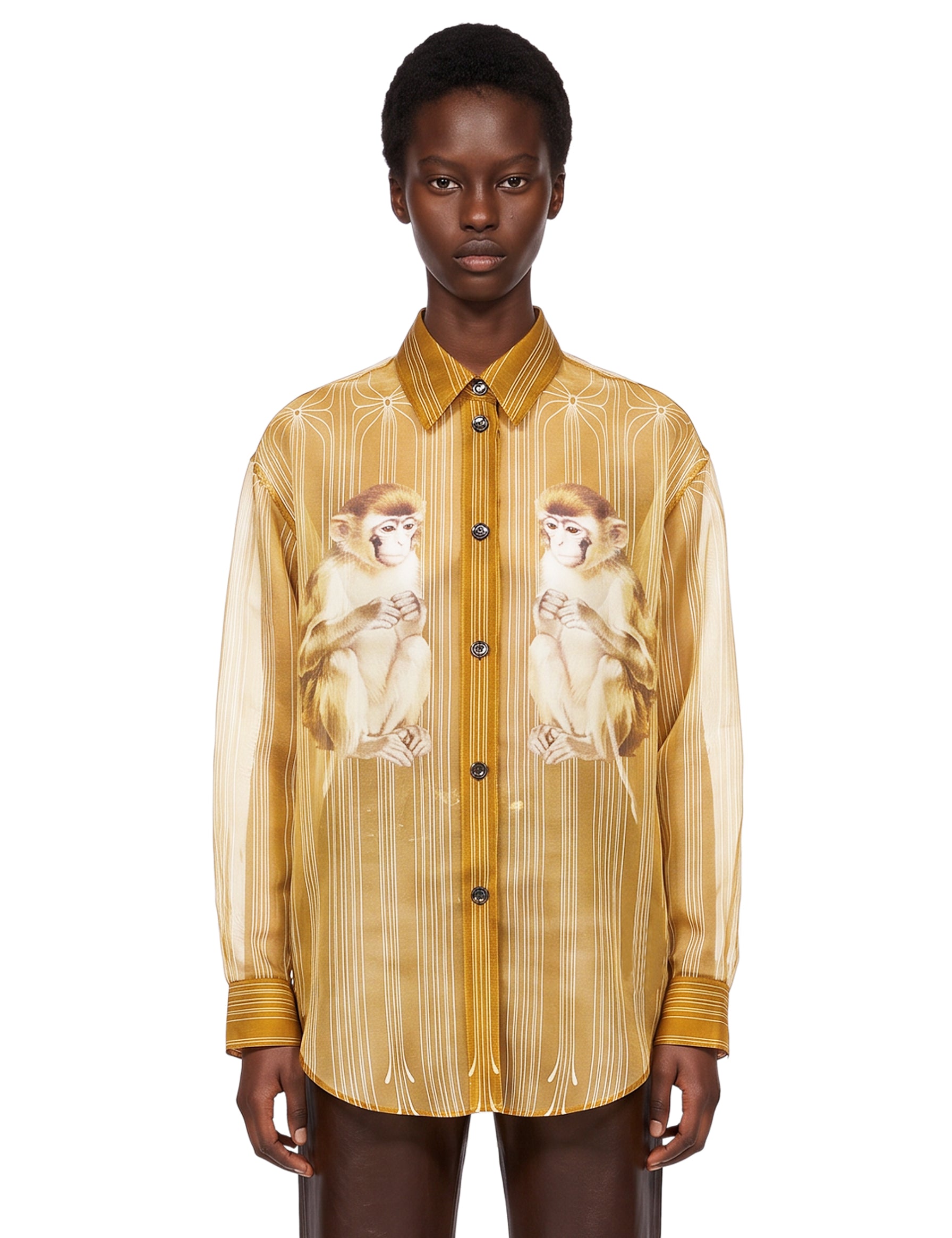 Camicia trasparente con stampa Goya in oro 