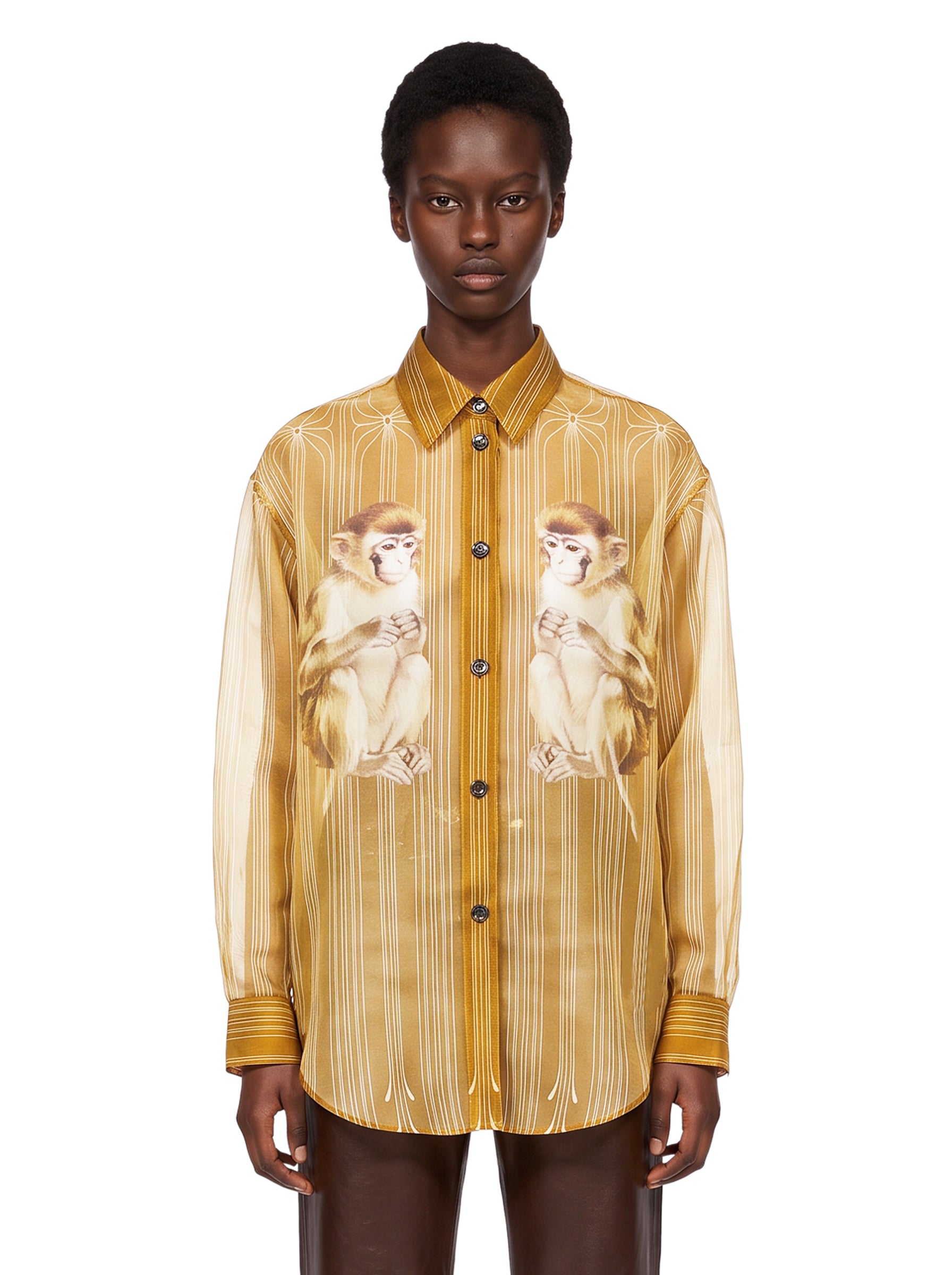 Camicia trasparente con stampa Goya in oro 