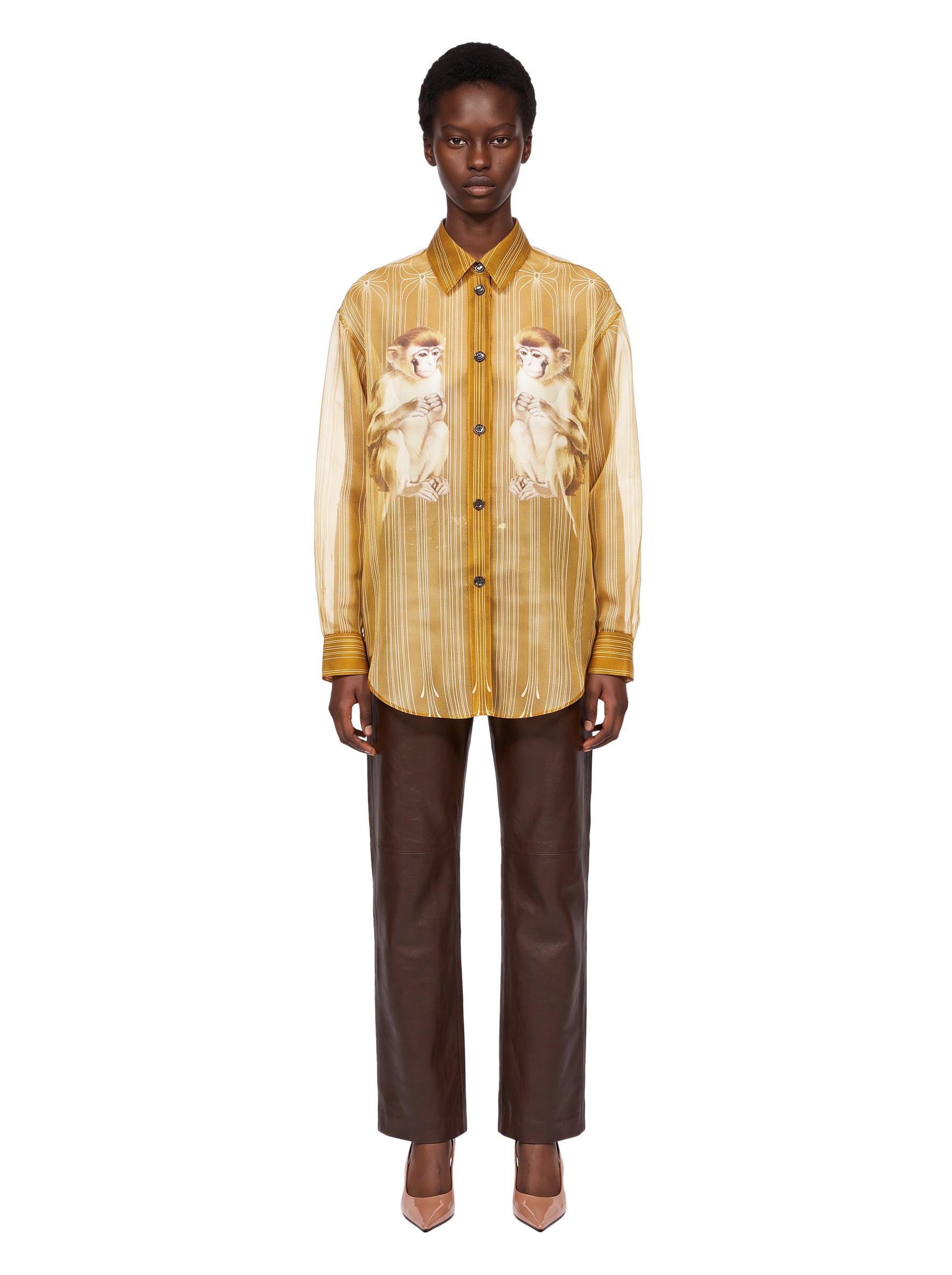 Camicia trasparente con stampa Goya in oro 