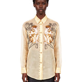 Camicia trasparente con stampa Goya in beige 